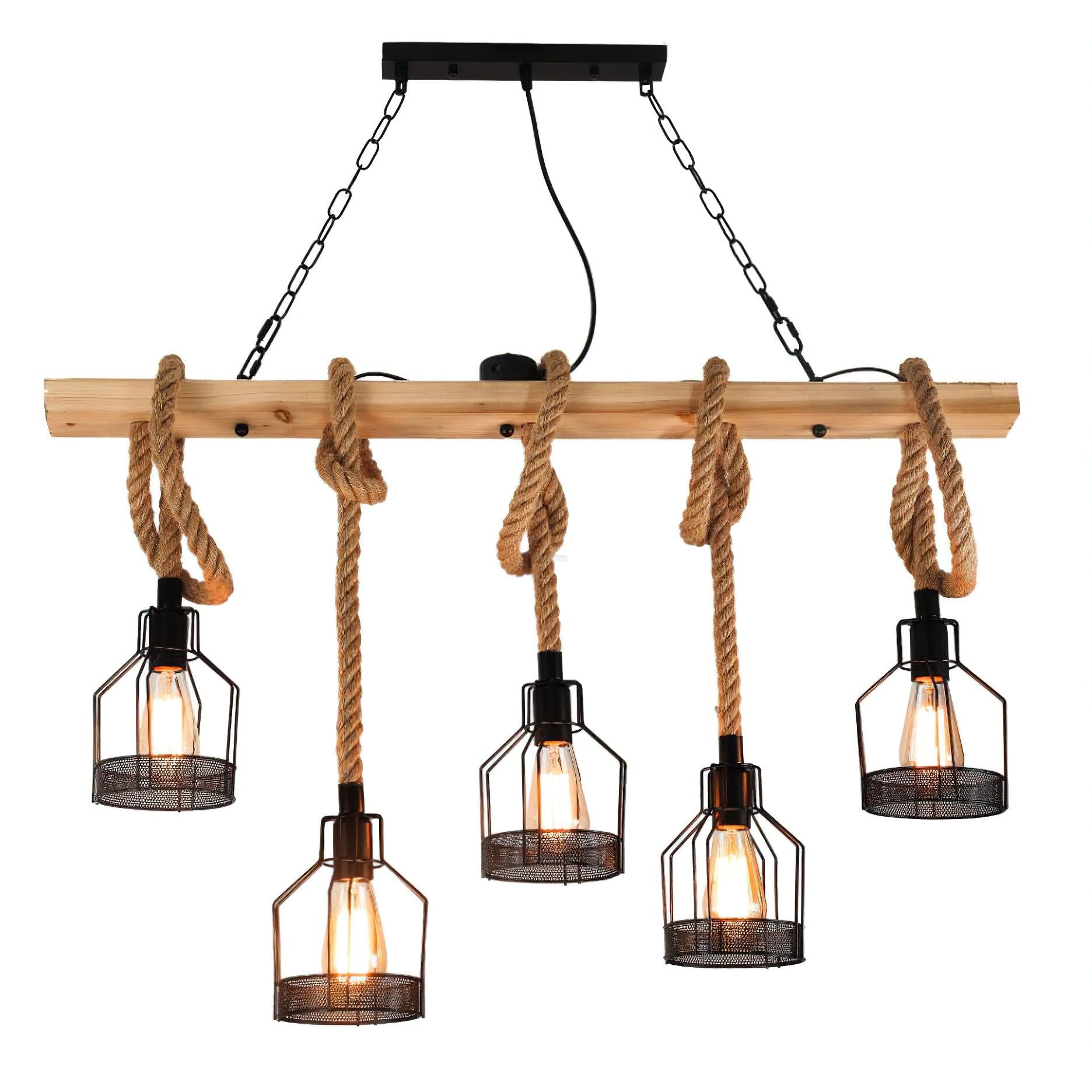 Hemp Rope Industrial Grenade Chandelier with 5/8 heads - Luxehomezone
