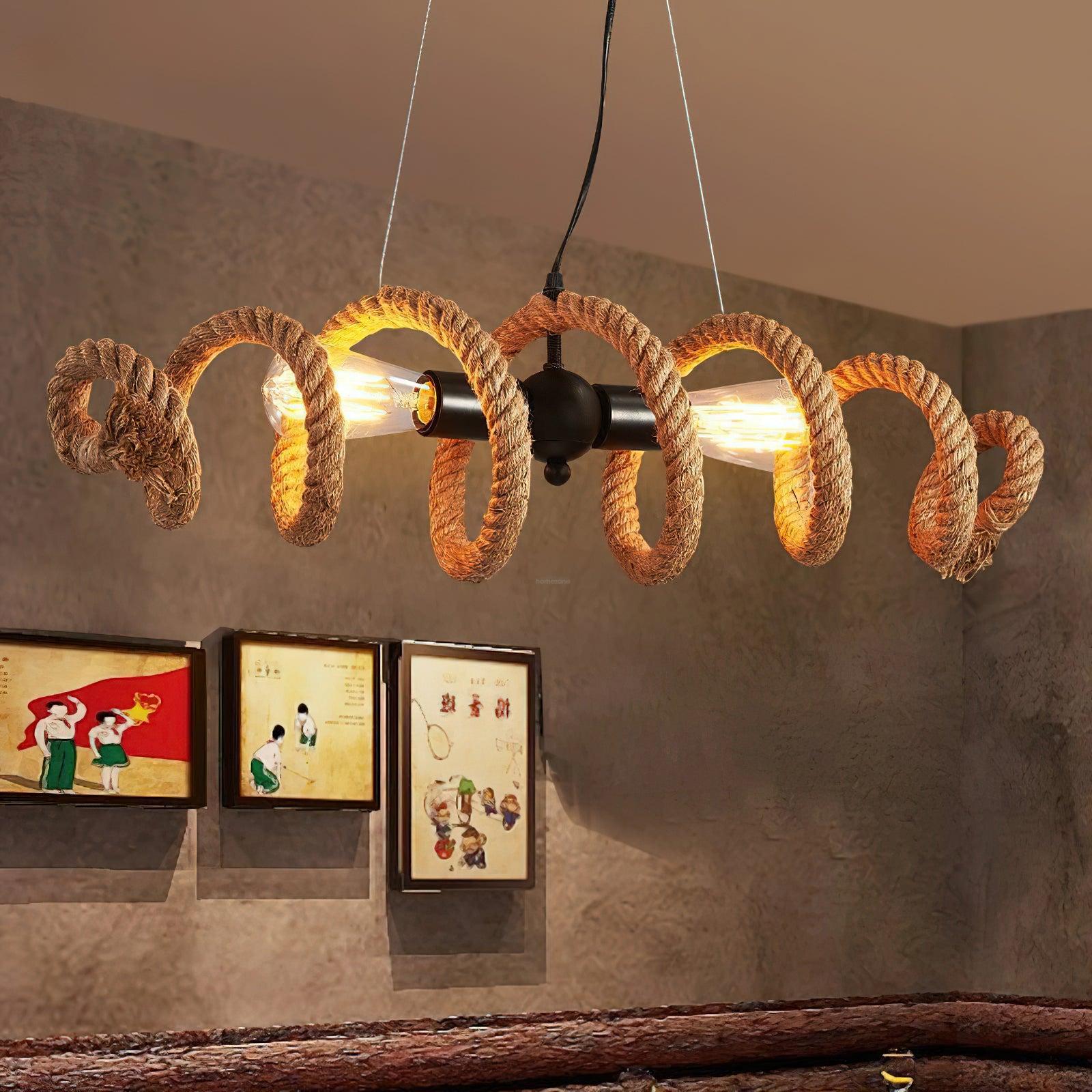Hemp Rope Industrial Spiral Chandelier ∅ 31.5″ - Hemp Rope-1-Luxehomezone
