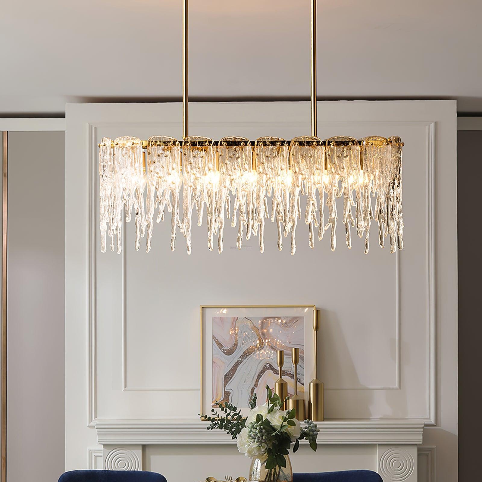 Rectangular Icicle Glass Chandelier L 34.2″ - Crystals-1-Luxehomezone