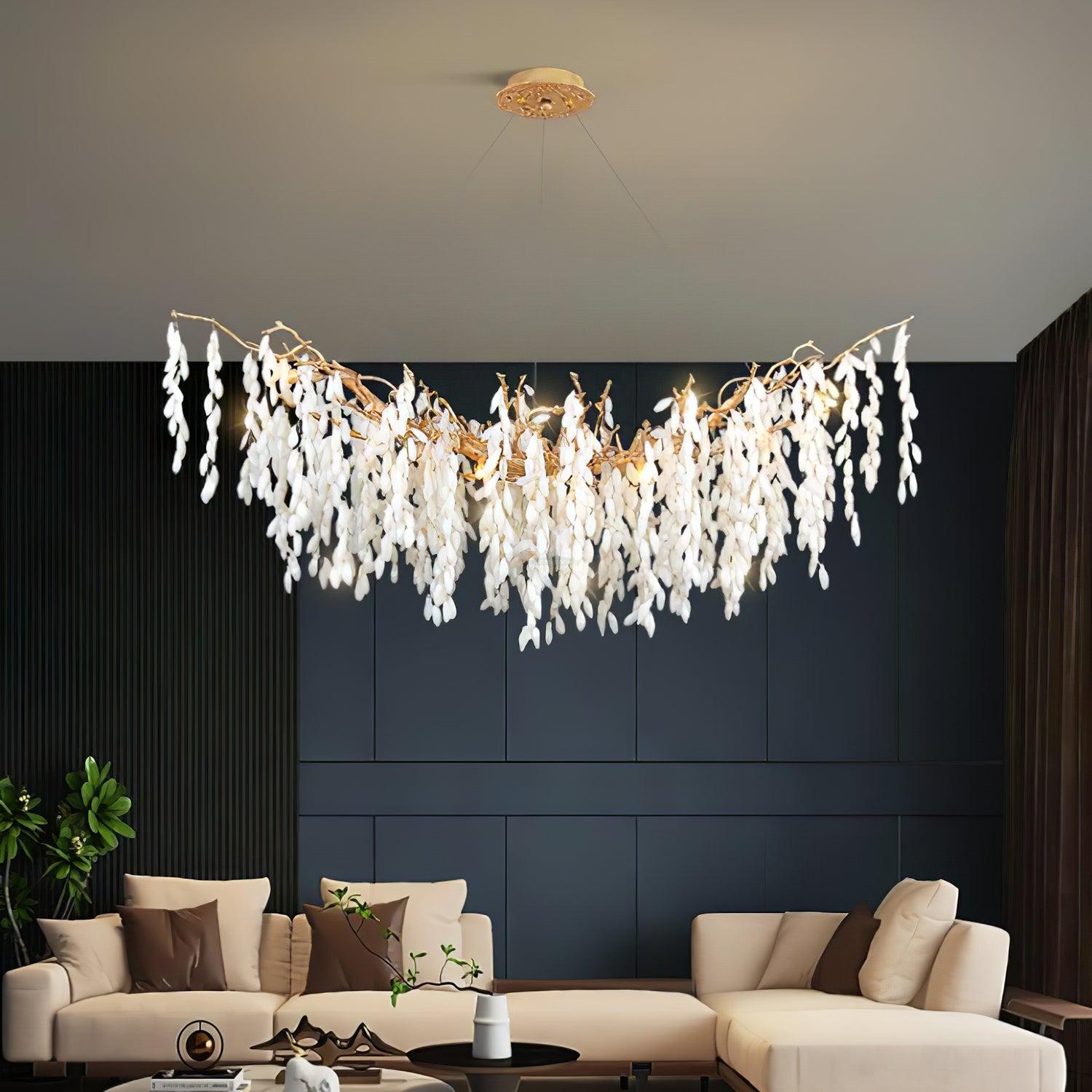 White Jade Branch Brass Round Chandelier - Branch-1-Luxehomezone