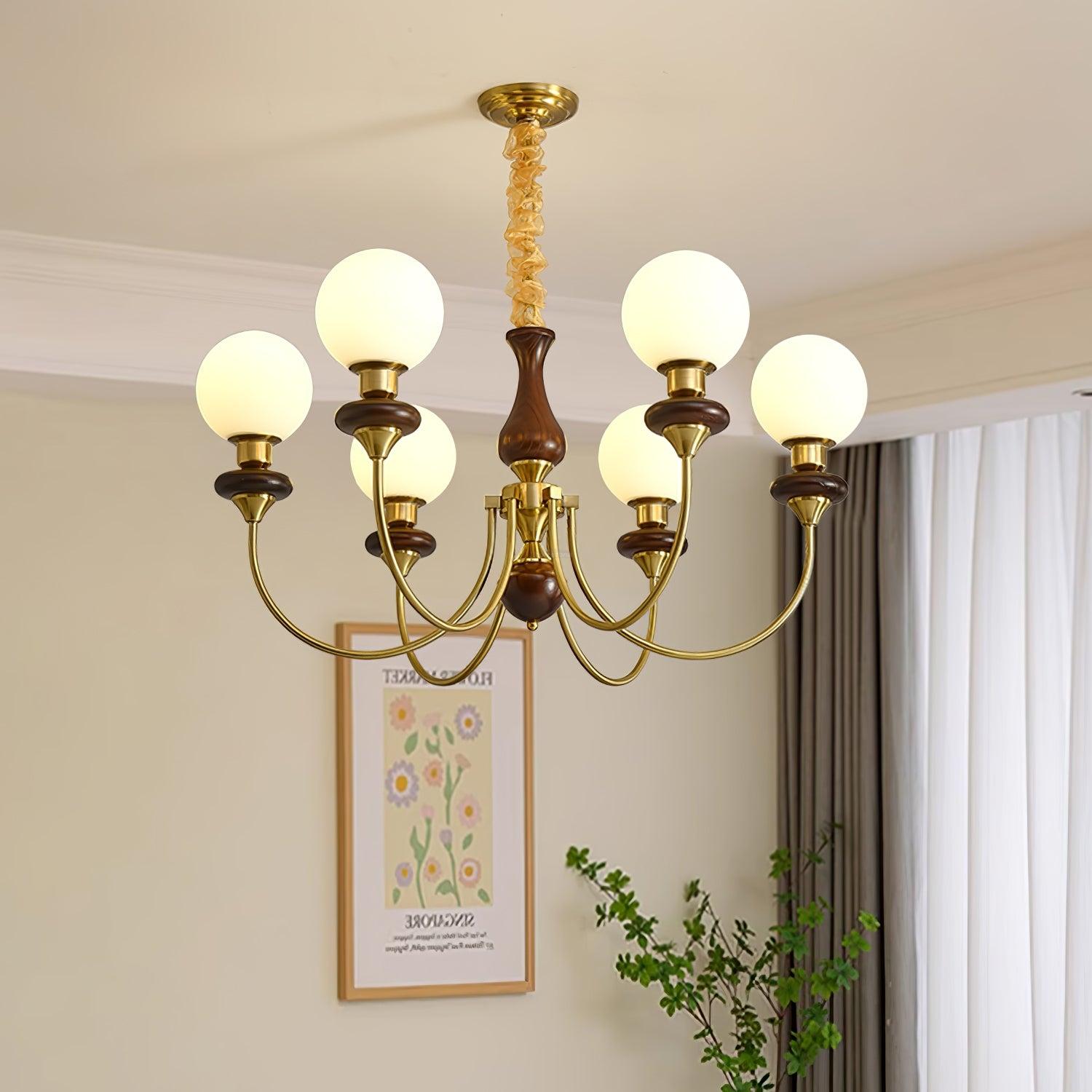 Walnut Brass Chandelier with 3/6/8 lamps - Bend, Marshmallow Chandelier-1-Luxehomezone