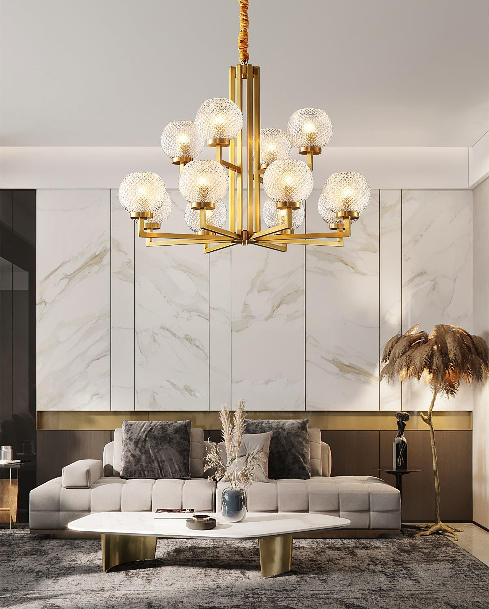 Ribbed Glass Brass Chandelier Φ 27.6″ - Cylinder-1-Luxehomezone