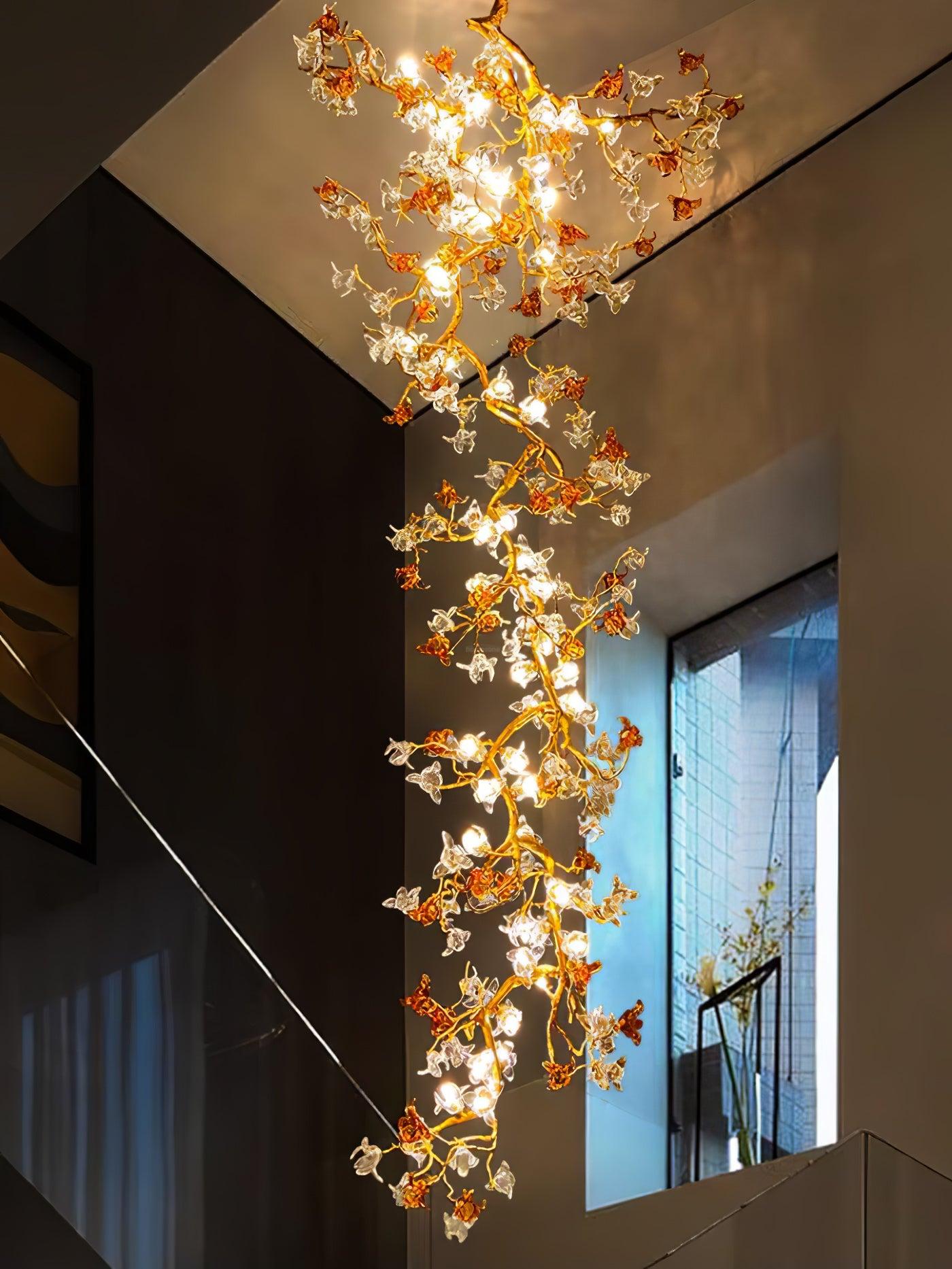 Brass Maple Long Branch Staircase Chandelier - Helia-1-Luxehomezone