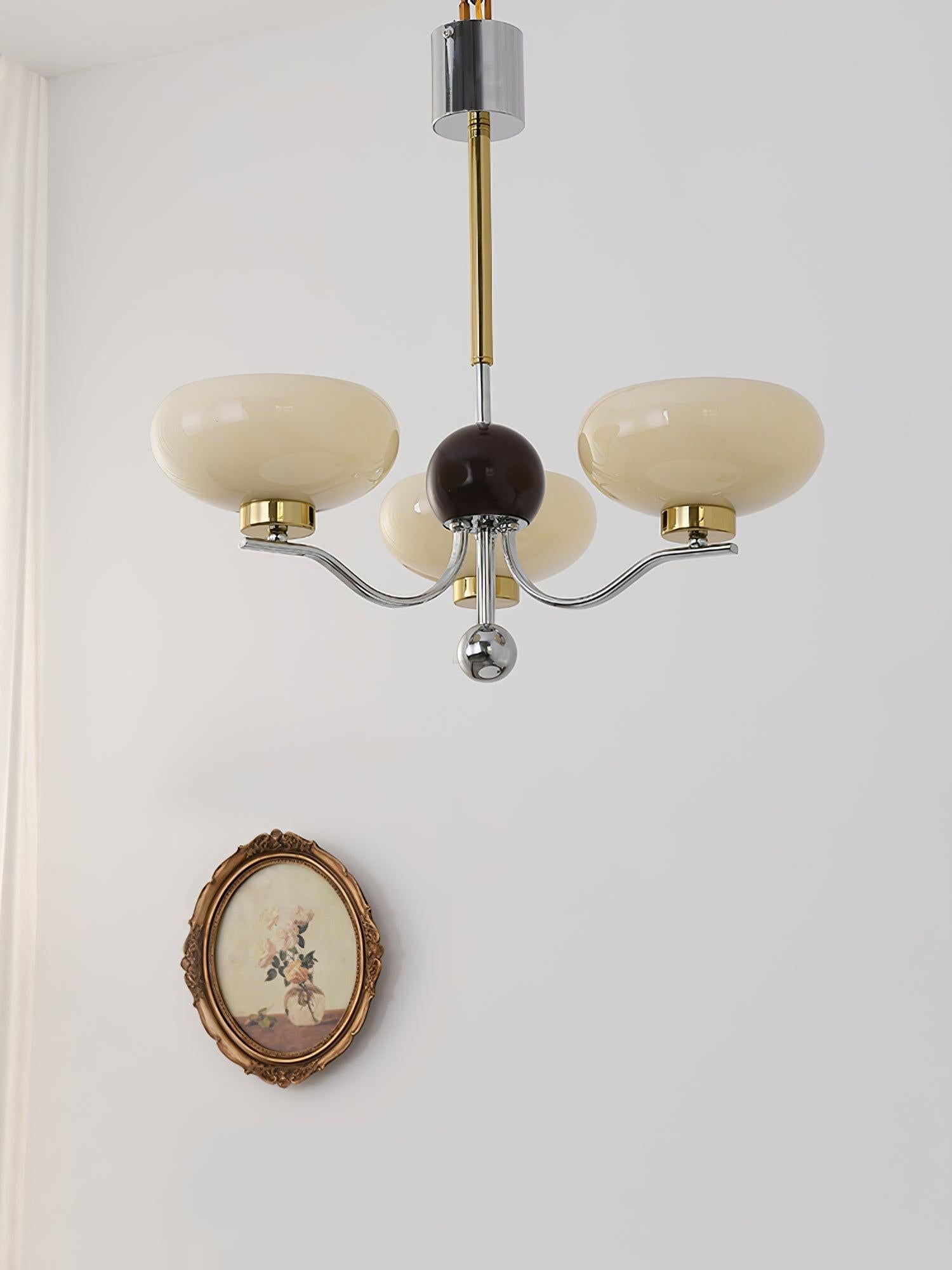 Medieval Glass Bowl Chandelier with 3/5 heads - Bend, Chrome & Gold & Creamy yellow, Chrome & Gold & Milk white, Marshmallow Chandelier-1-Luxehomezone