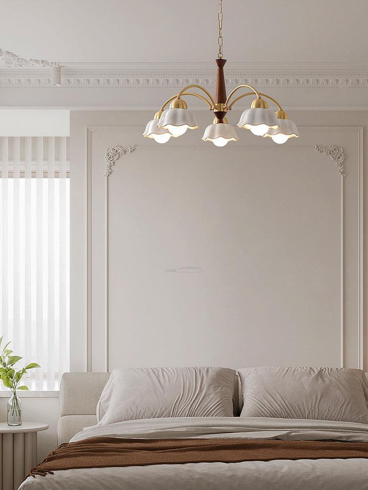 Swedish Modern Brass Chandelier with 3/5/6/8 heads - Flower Ceramic, Optimized-1-Luxehomezone