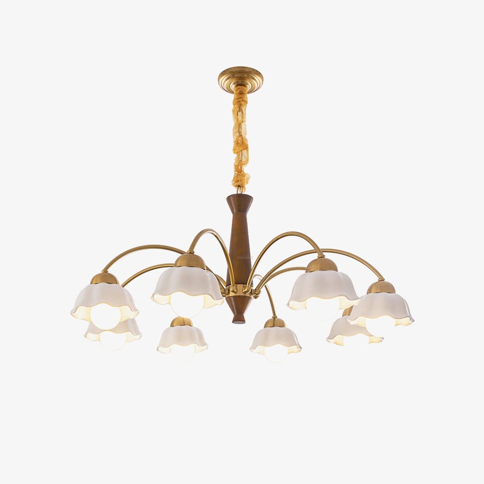 Swedish Modern Brass Chandelier with 3/5/6/8 heads - Flower Ceramic, Optimized-1-Luxehomezone