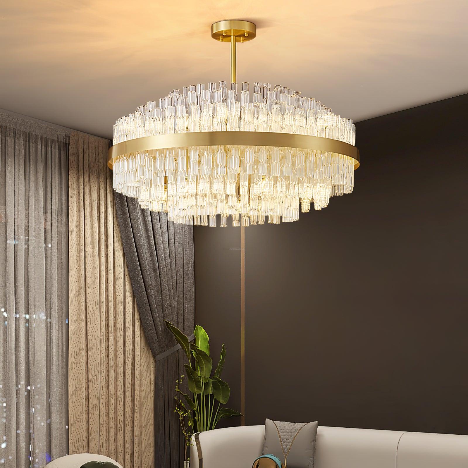 Gold & Clear Rod Round/Long canopy Chandelier - Luxehomezone