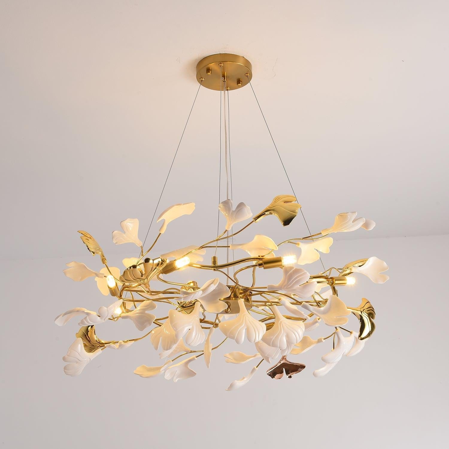 Gingko Chandelier Style P - Gingko, Gingko Chandelier, Gold & White-1-Luxehomezone