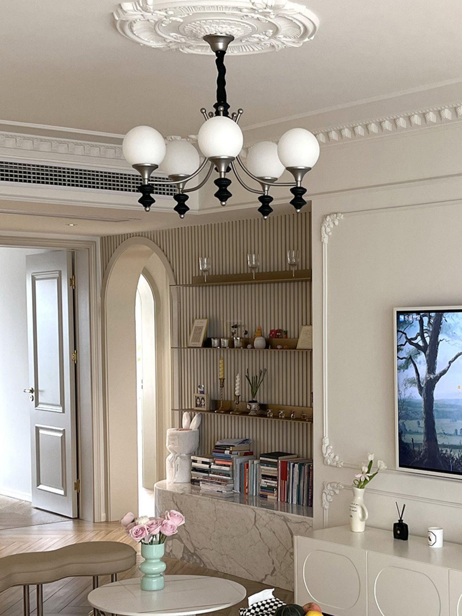 Tina Wooden Chandelier with 3/5 heads - Bend, Marshmallow Chandelier-1-Luxehomezone