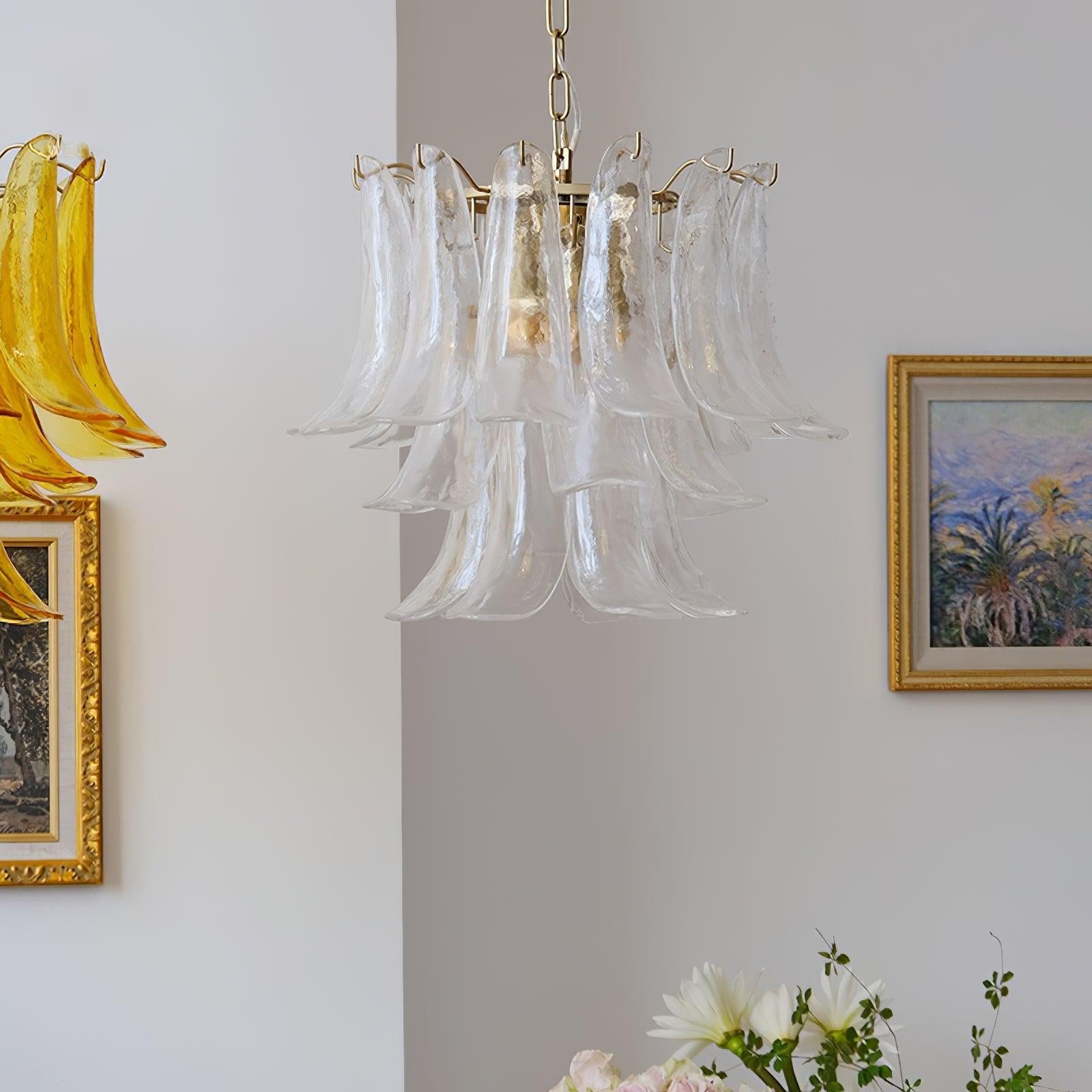 Glass Leaf Cascade Chandelier with 3/4 layer - Luxehomezone
