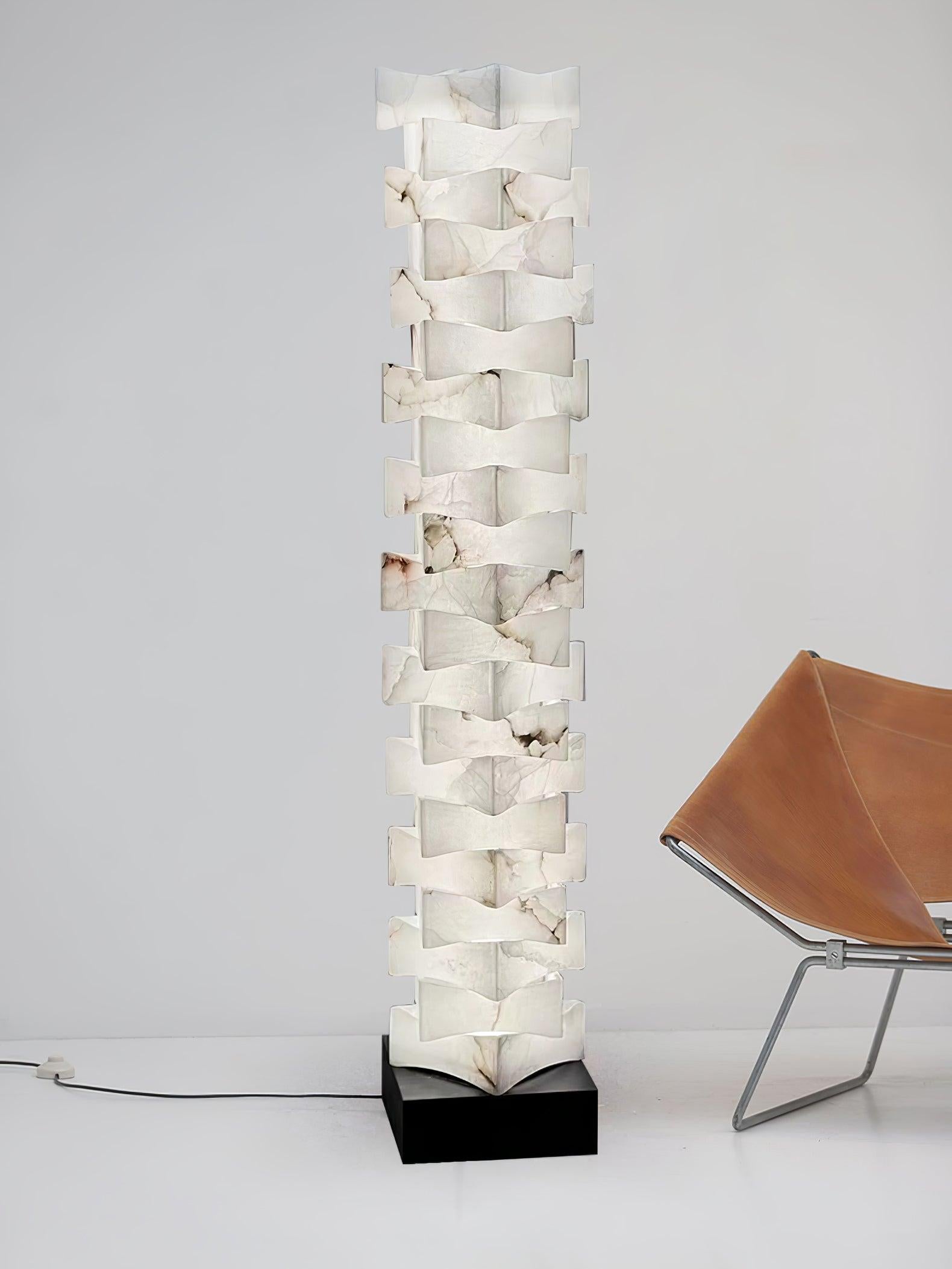 Stacked Alabaster Squares Floor Lamp - Alabaster-1-Luxehomezone