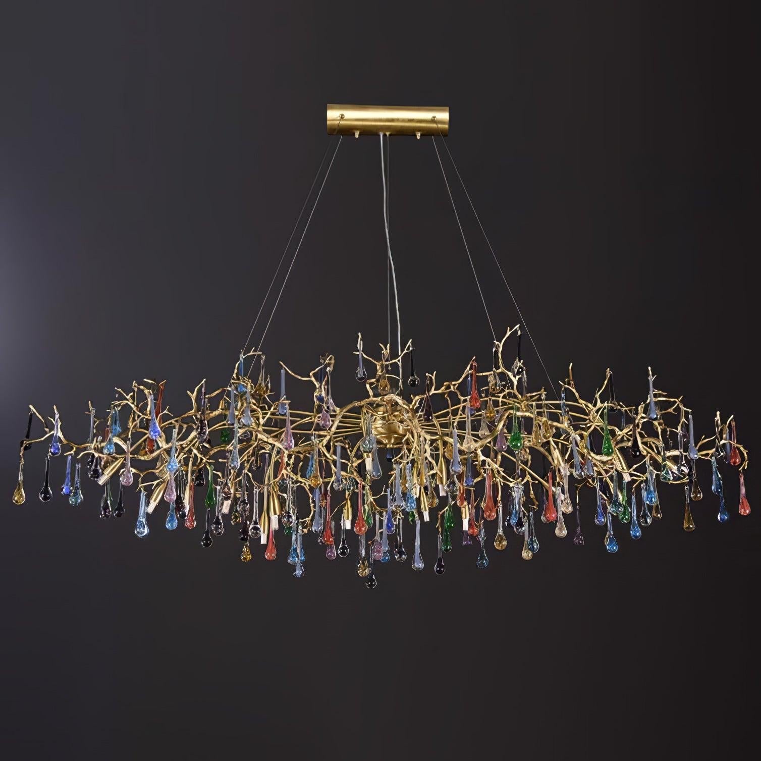 Colorful Teardrop Brass Branch Chandelier - Branch, Crystals-1-Luxehomezone