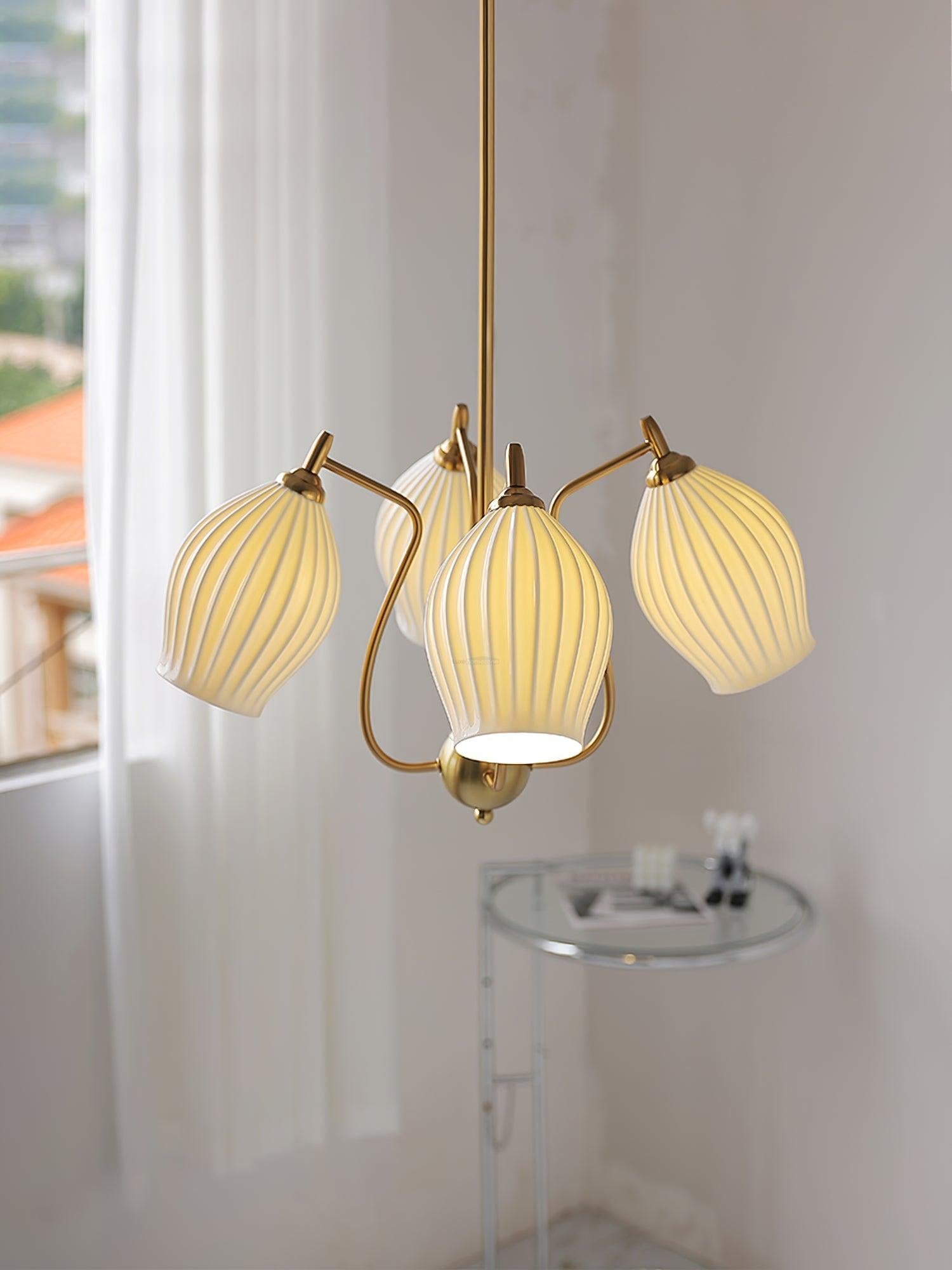 Ceramic Ribbed Chandelier with 4/6/8 heads - Flower Ceramic-1-Luxehomezone