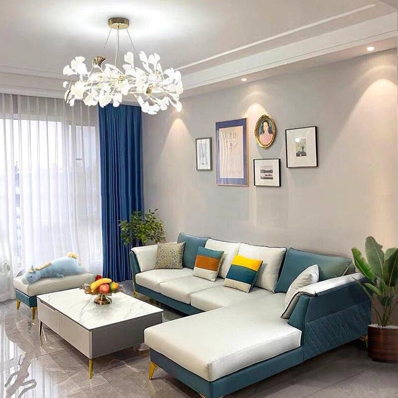 Gingko Chandelier Style P - Gingko, Gingko Chandelier, Gold & White-1-Luxehomezone