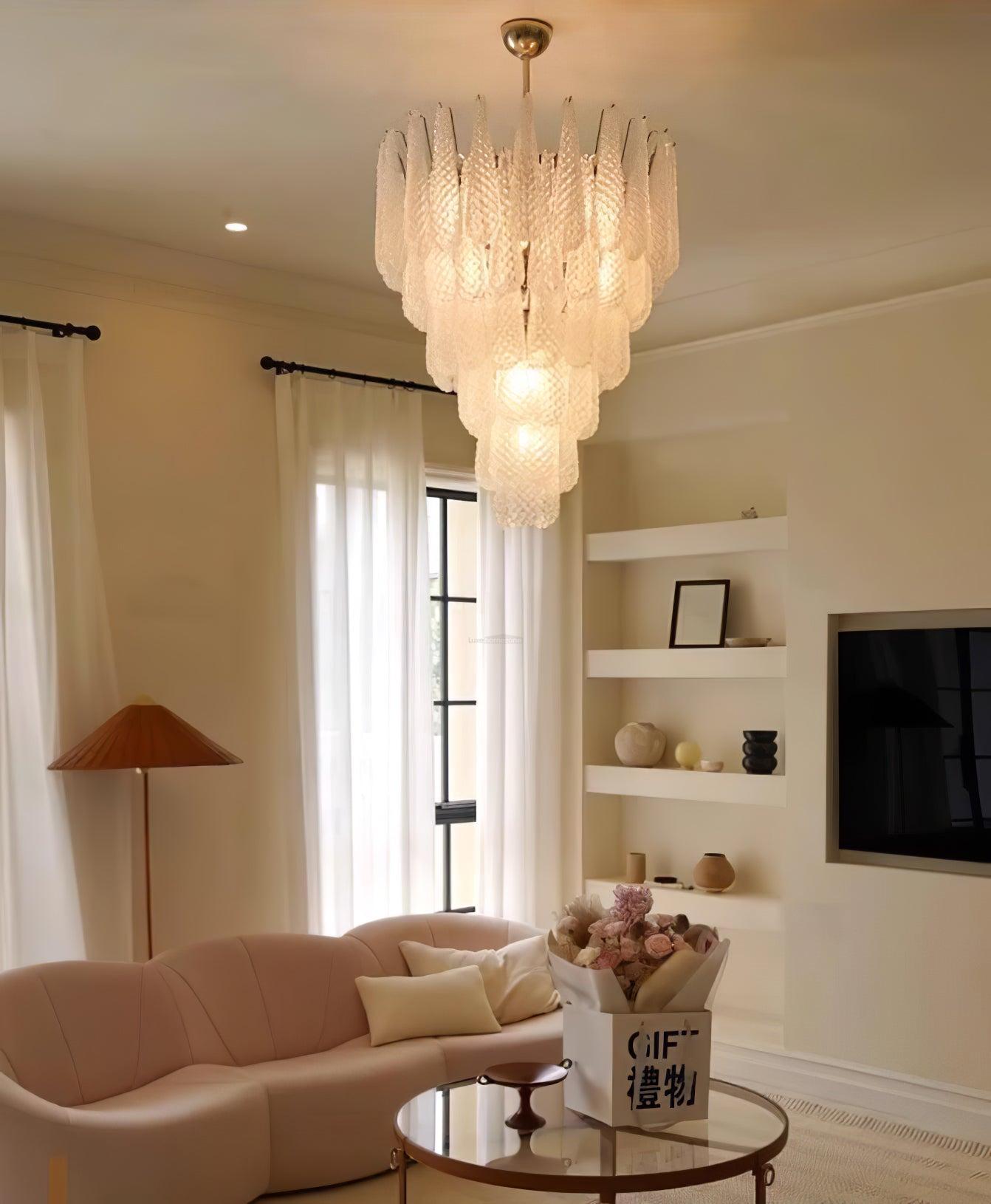 Grid Glass Style Waterfall Chandelier - Cylinder-1-Luxehomezone