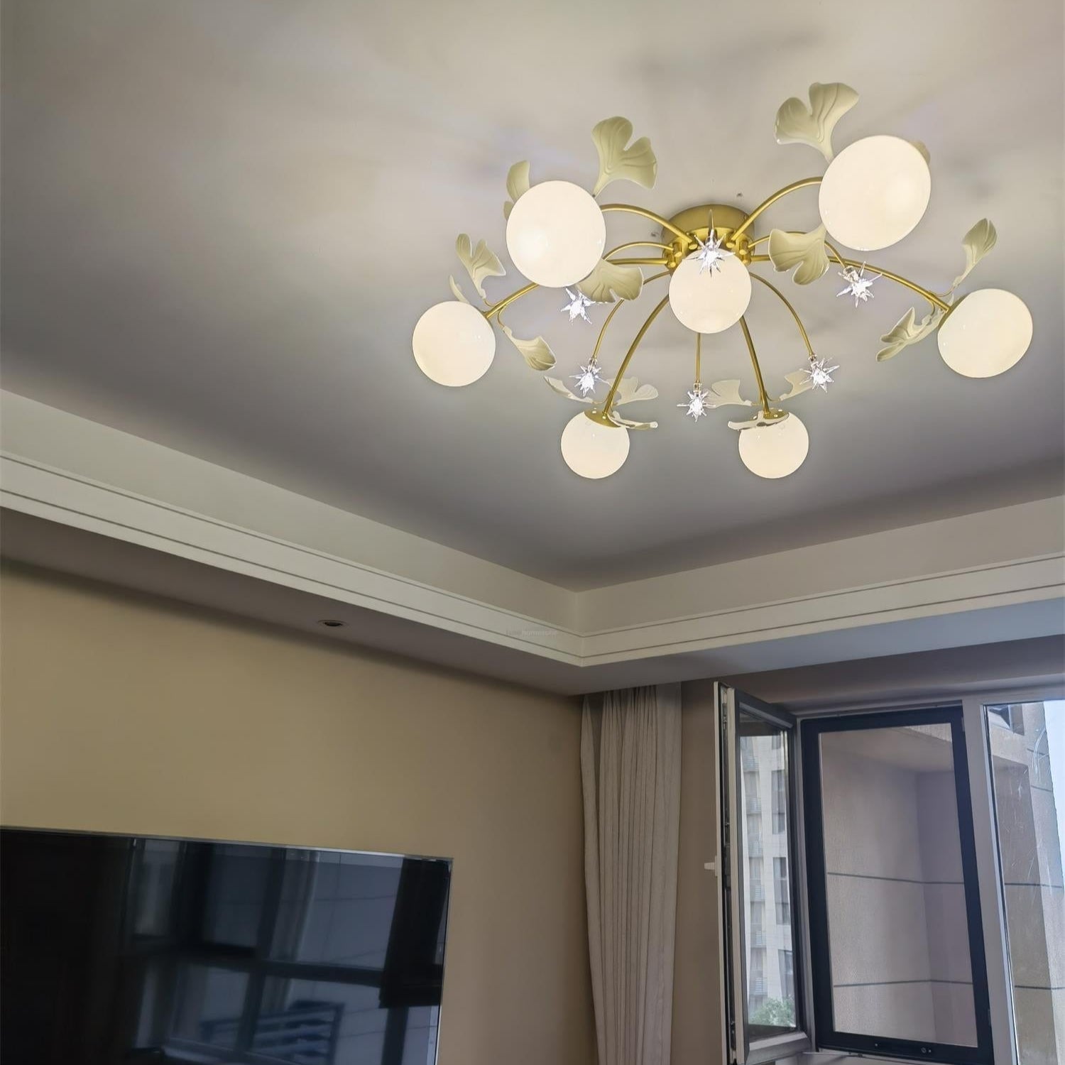 Ginkgo Glass Ceiling Lamp ∅ 39.4″ - Bend, Semi Flush Mounts-1-Luxehomezone