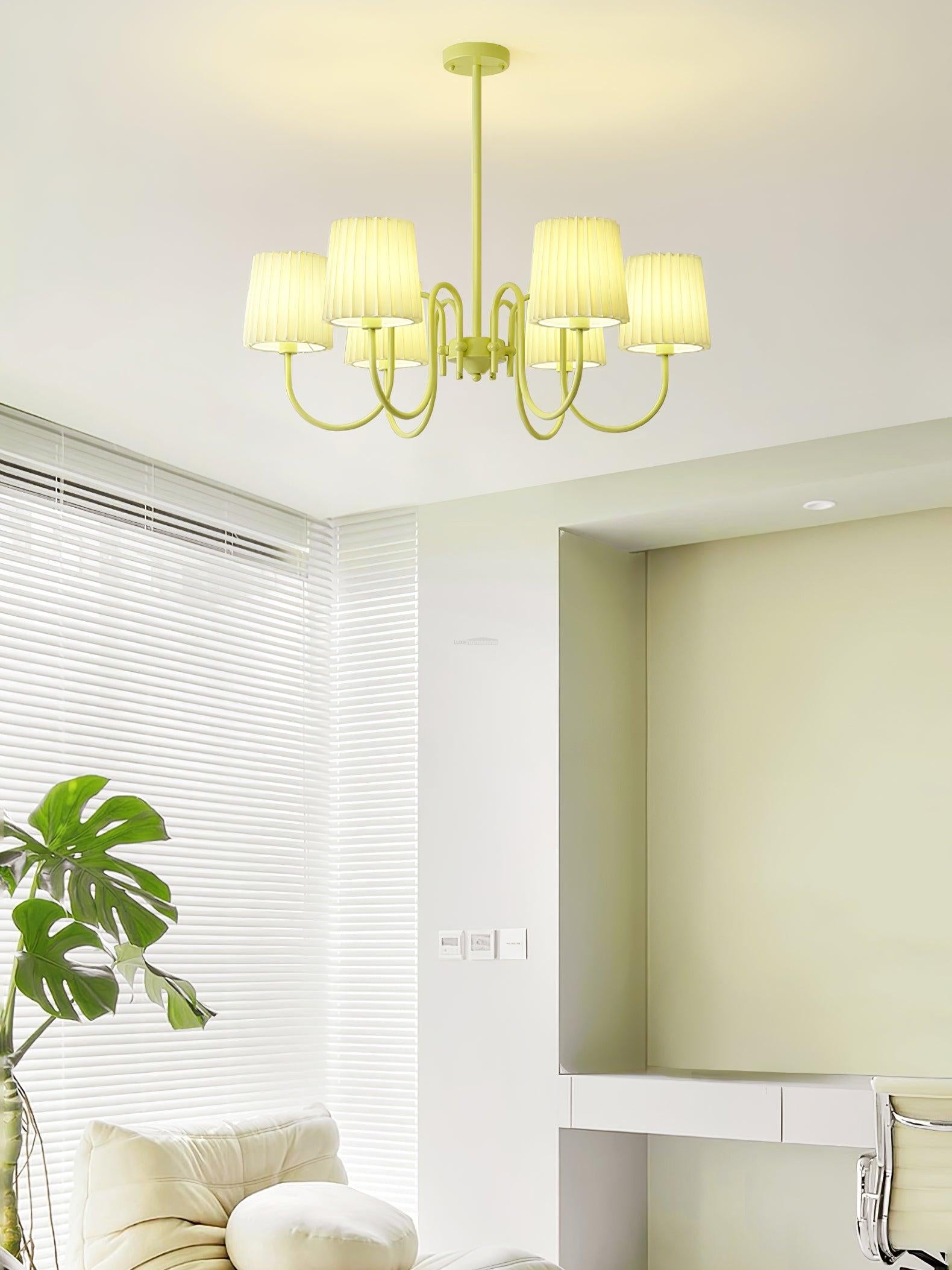 Pleated Fabric Matcha Chandelier with 4/5/6/8 heads - Variety-1-Luxehomezone