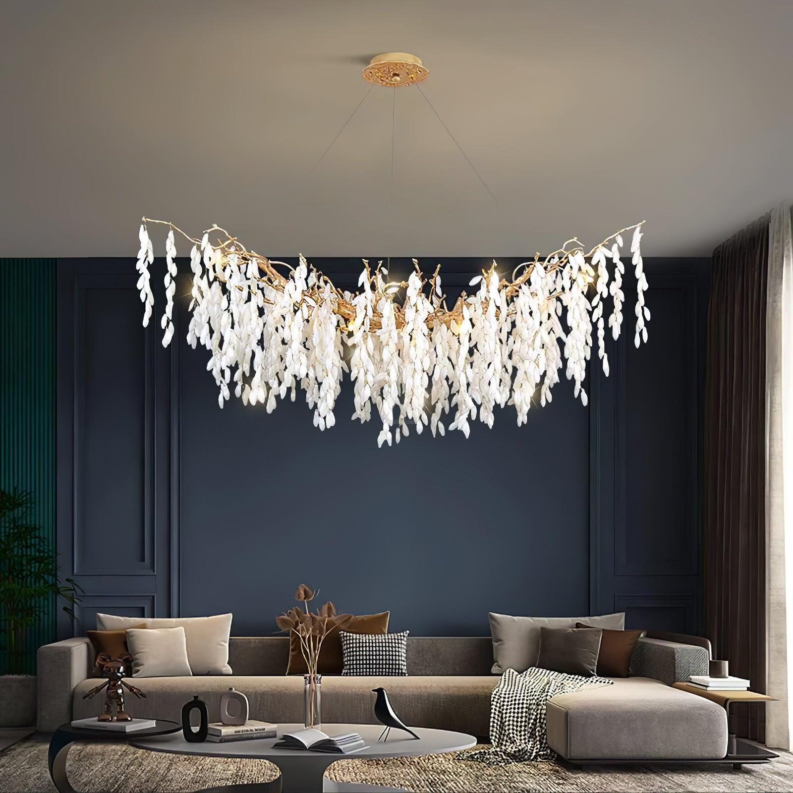 White Jade Branch Brass Round Chandelier - Branch-1-Luxehomezone