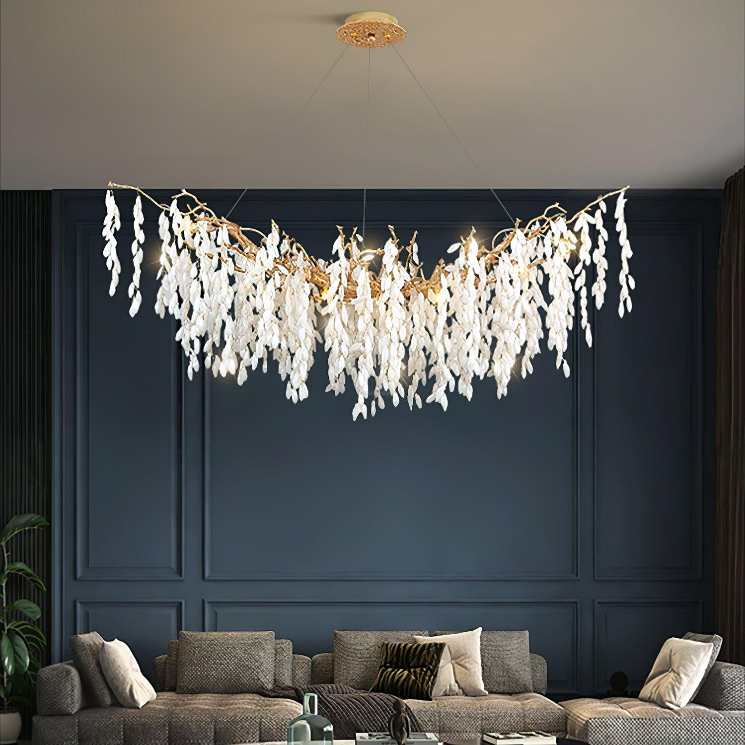 White Jade Branch Brass Round Chandelier