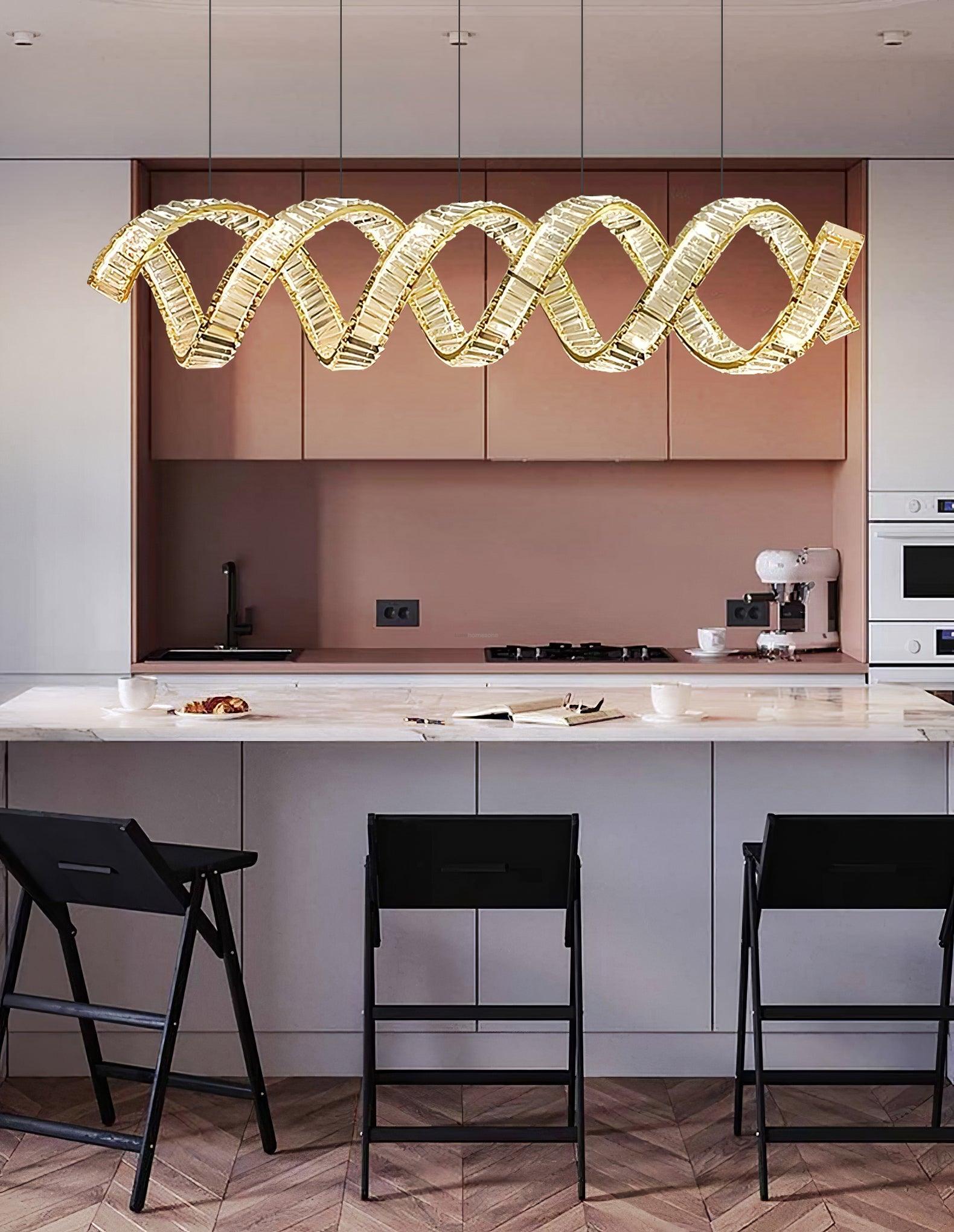Curved LED Chandelier 39'' 47'' 59'' - Crystals, Straps-1-Luxehomezone