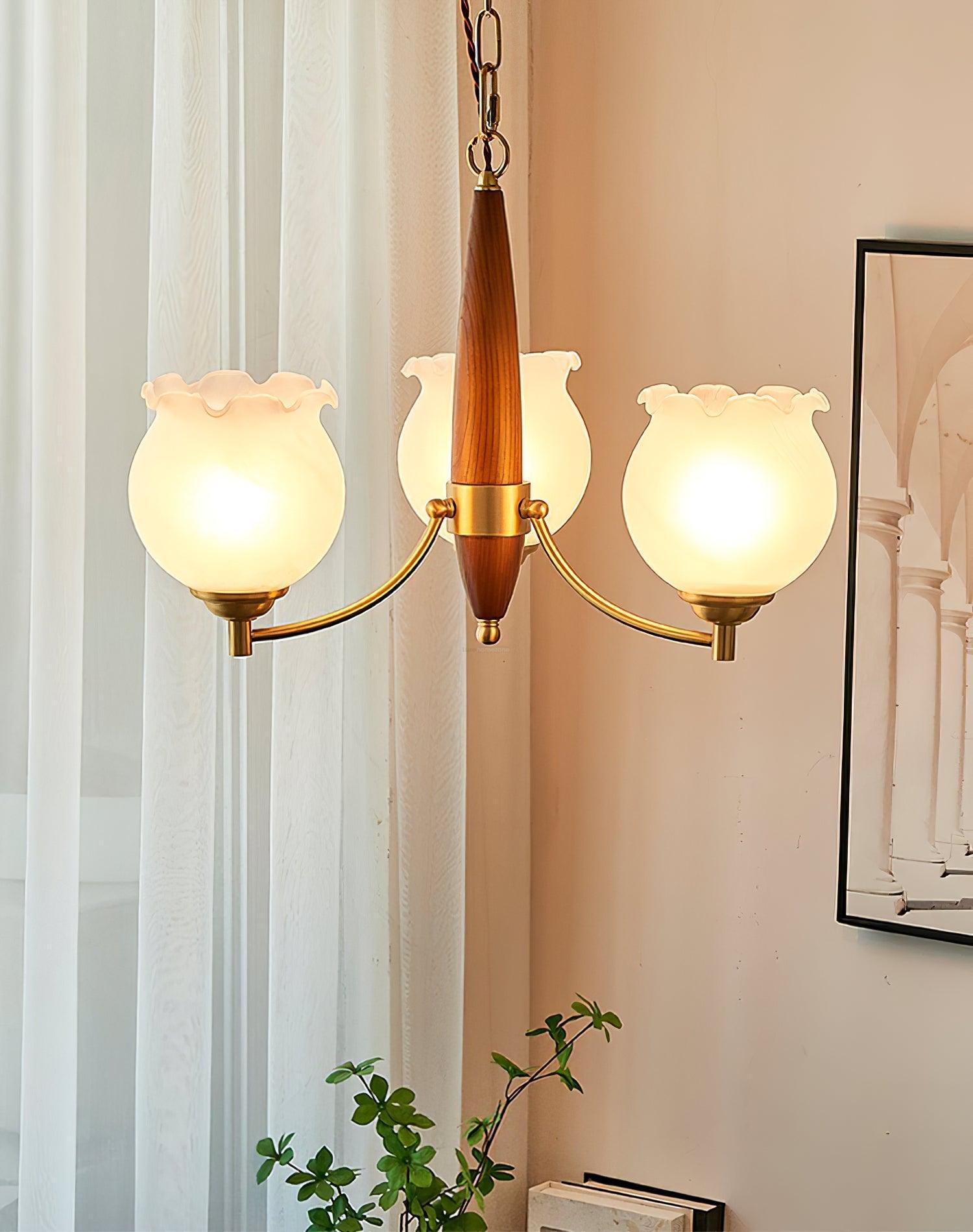 Tulips Glass Wood Chandelier with 3/5 heads - Zahara-1-Luxehomezone