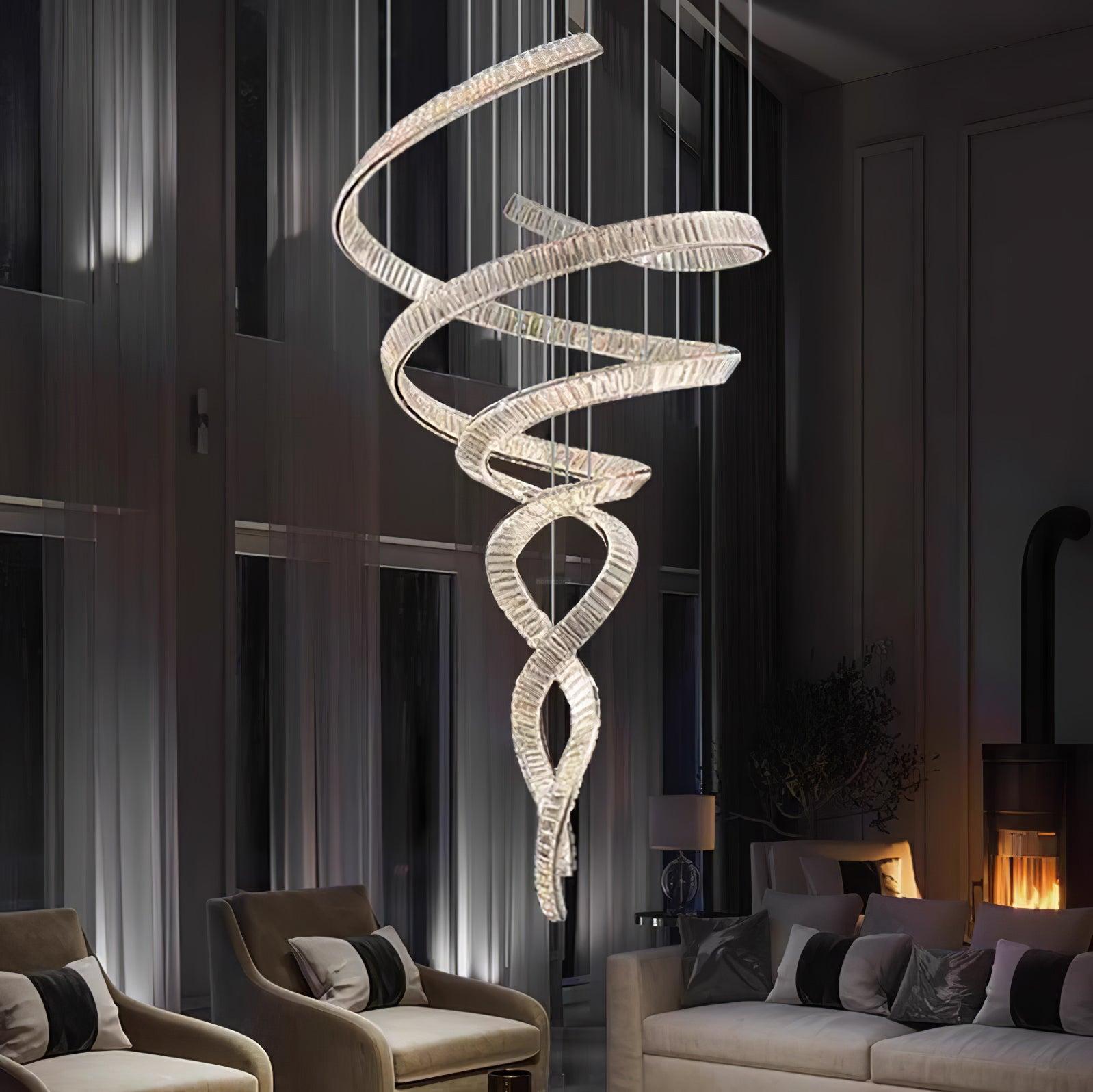 Long Spiral Crystal Chandelier ∅ 31.5″ - Crystals, Straps-1-Luxehomezone