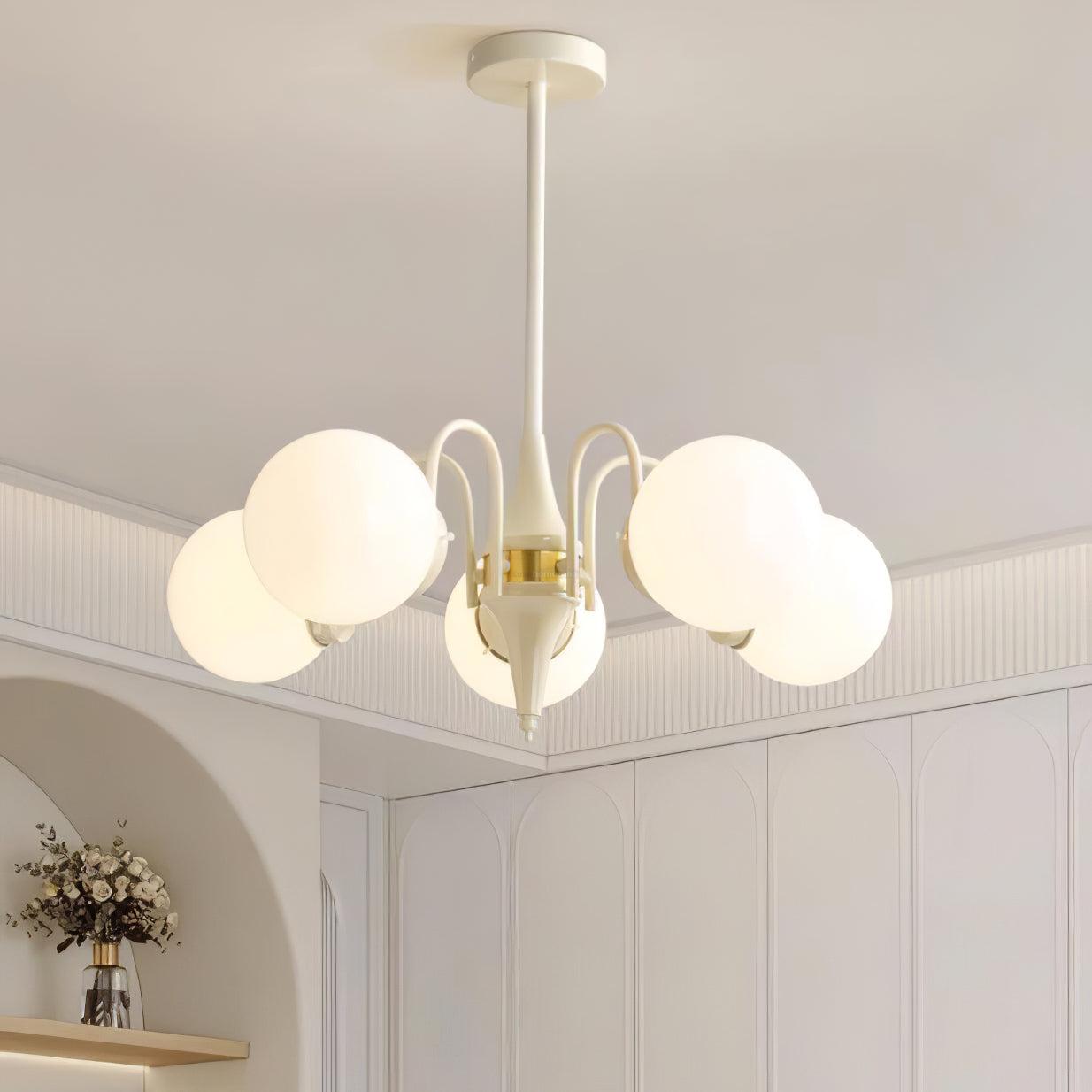 Cream Glass Ball Chandelier ∅ 19.7″ - Bend-1-Luxehomezone