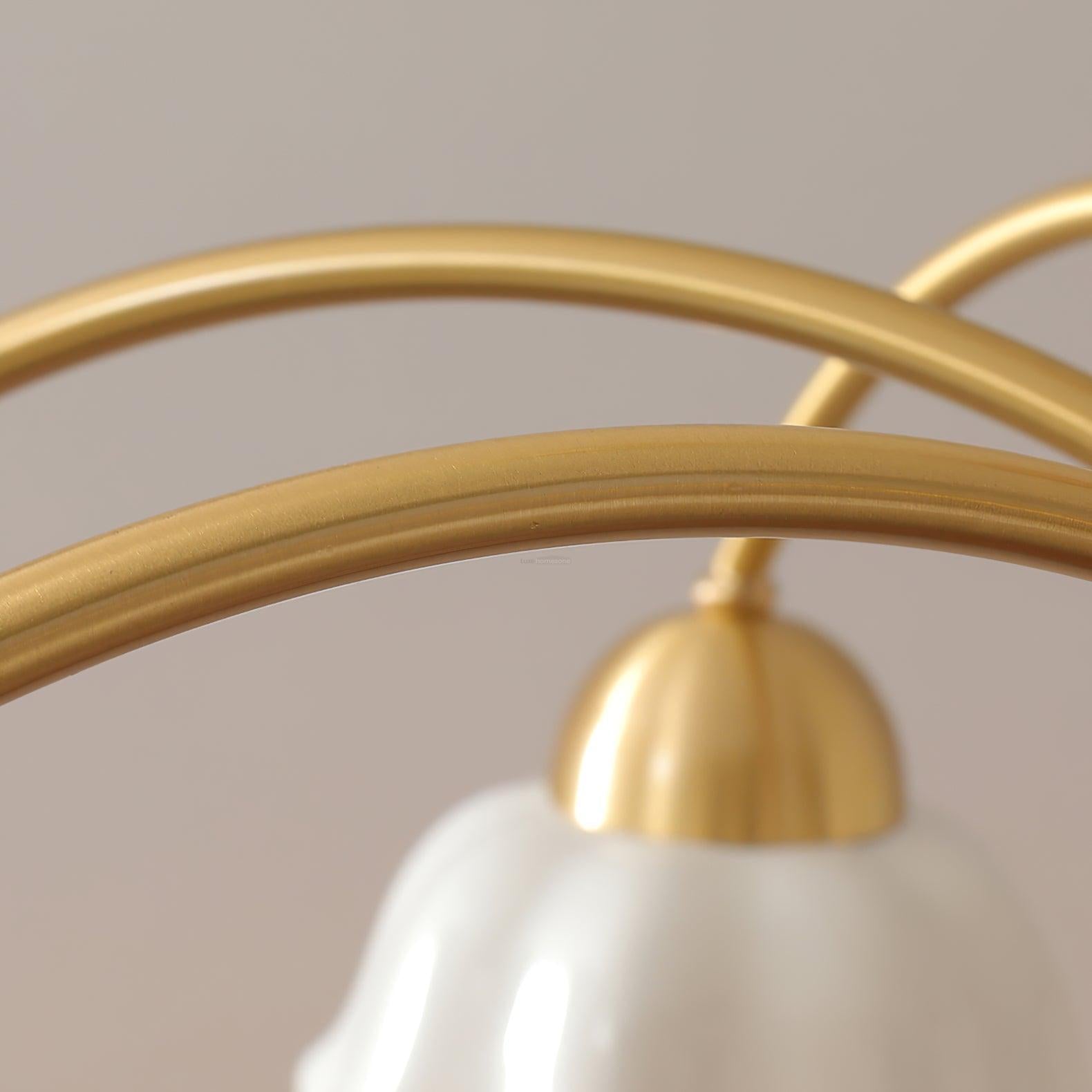 Swedish Modern Brass Chandelier with 3/5/6/8 heads - Flower Ceramic, Optimized-1-Luxehomezone