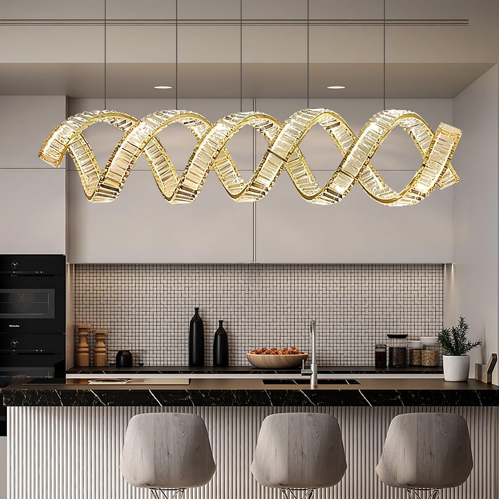 Curved LED Chandelier 39'' 47'' 59'' - Crystals, Straps-1-Luxehomezone