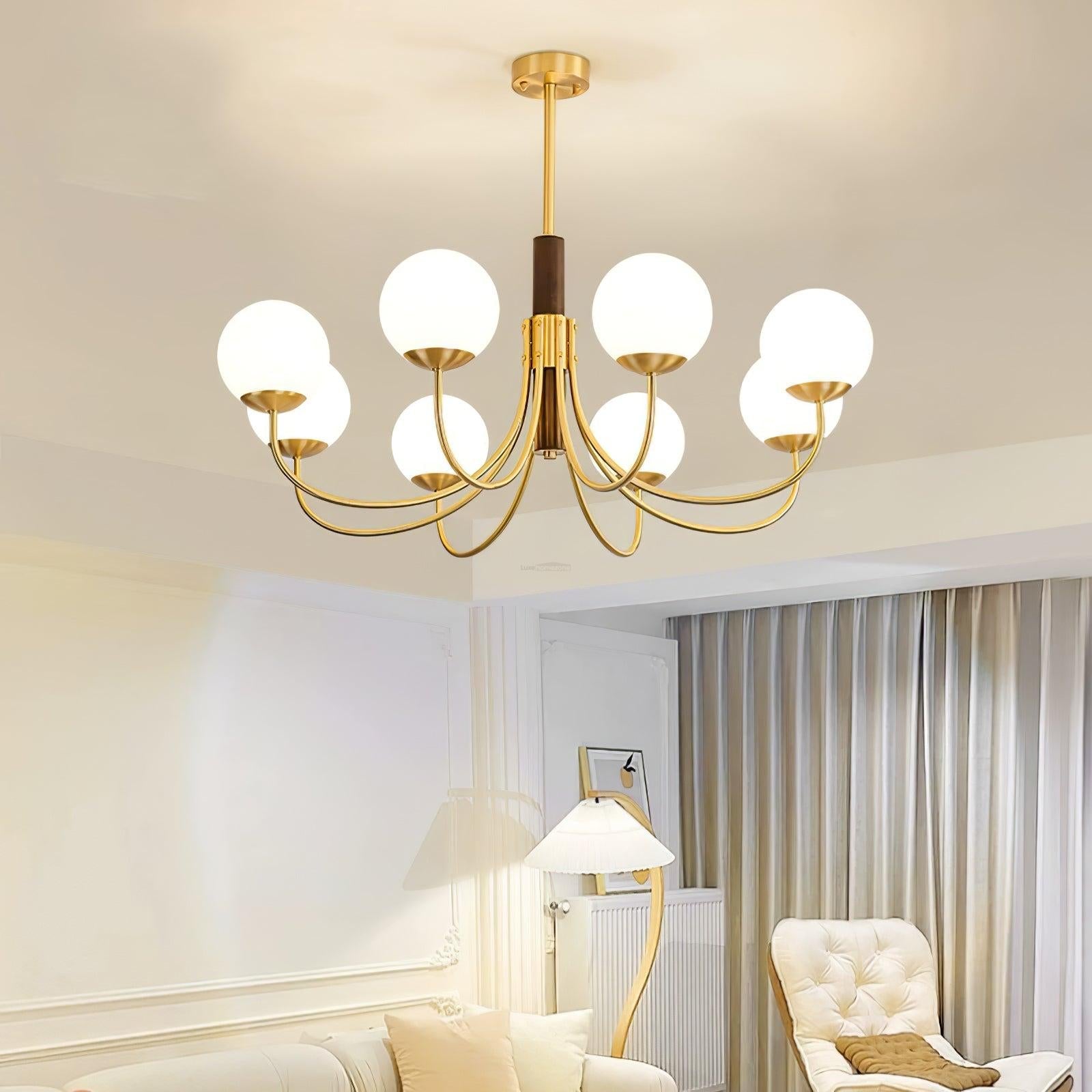 Midas Touch Walnut Sphere Chandelier with 3/6/8 heads - Luxehomezone
