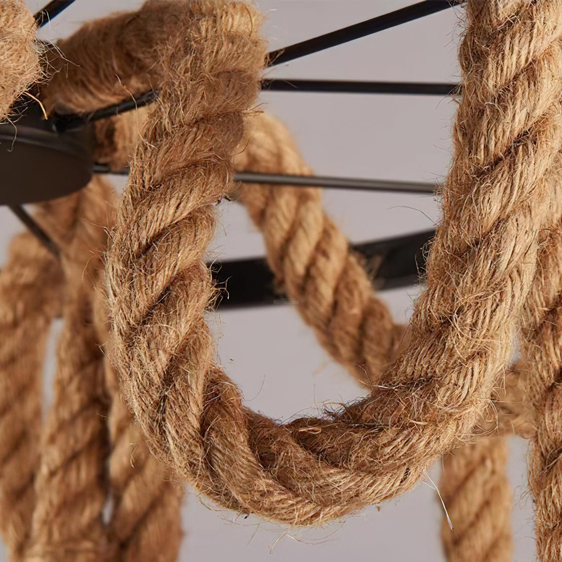Hemp Rope Industrial Six Head Chandelier ∅ 19.7″ - Luxehomezone