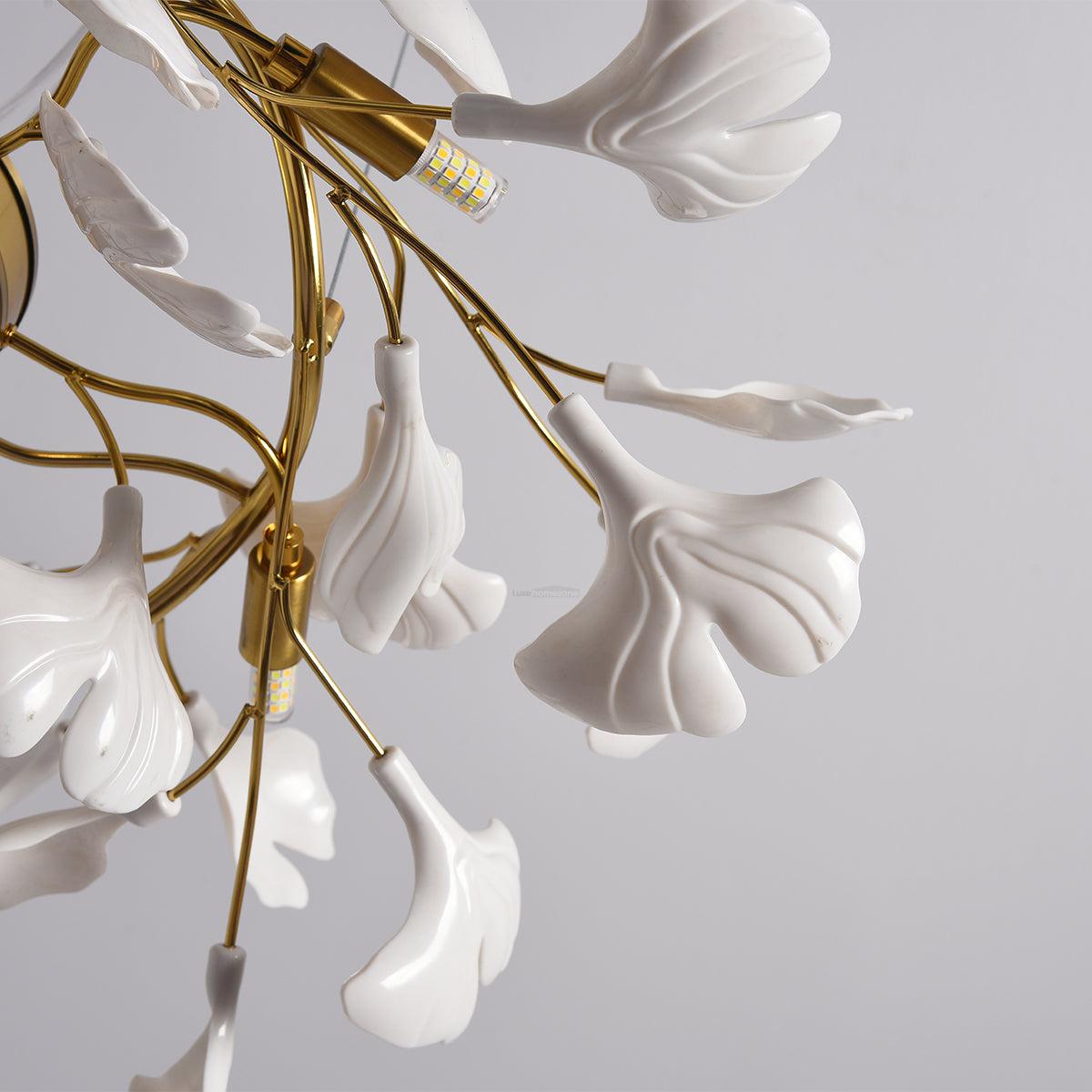 Gingko Chandelier Style P - Gingko, Gingko Chandelier, Gold & White-1-Luxehomezone