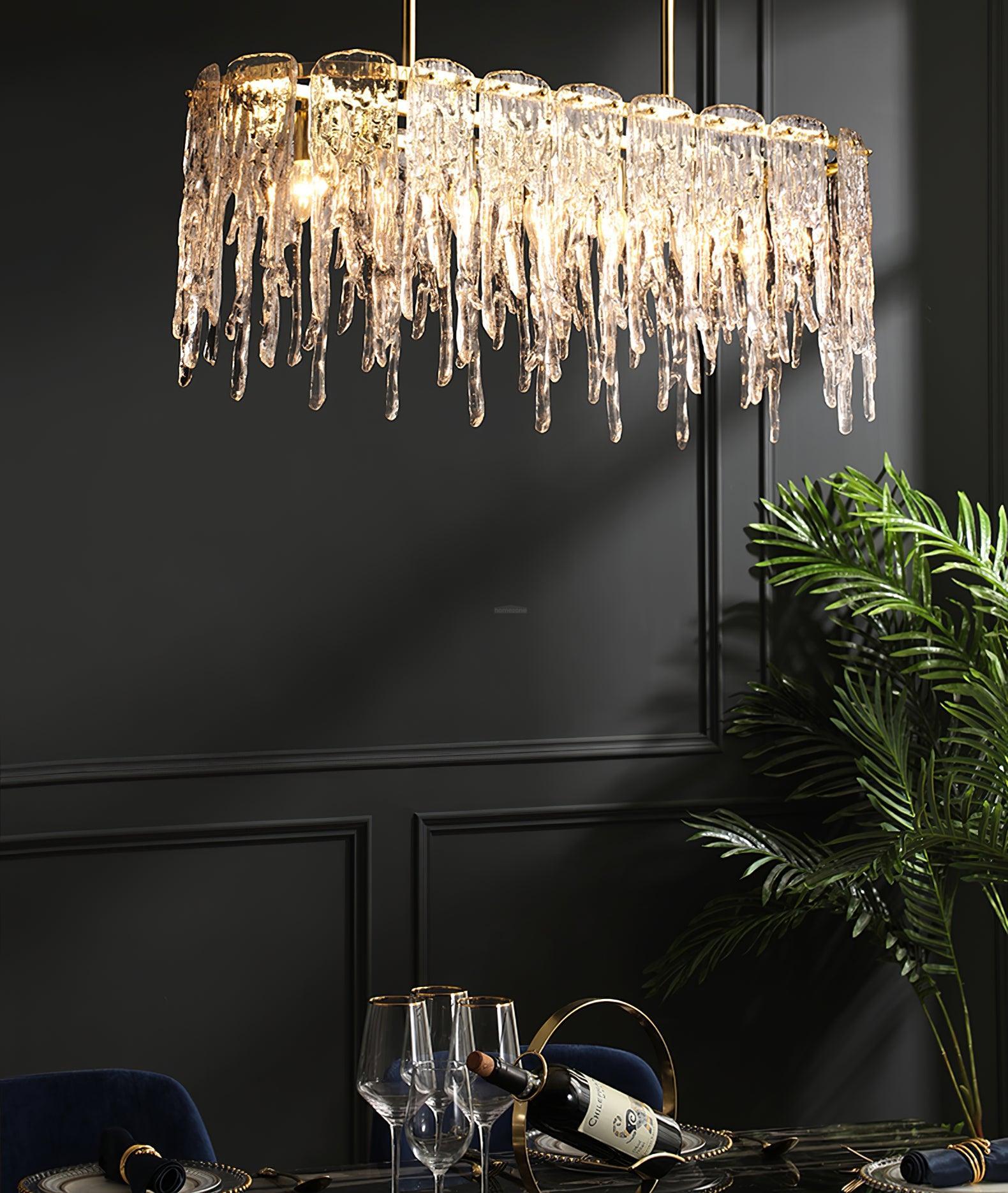 Rectangular Icicle Glass Chandelier L 34.2″ - Crystals-1-Luxehomezone