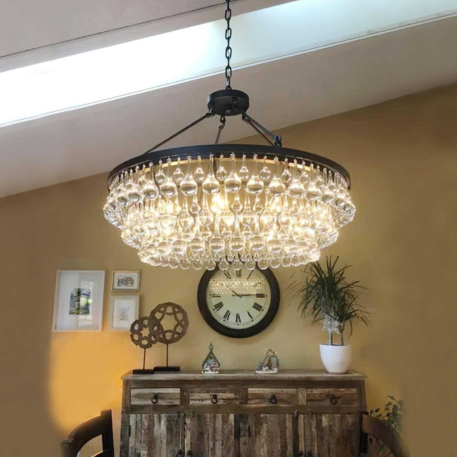 Unique Tiered Crystal Chandelier Φ 15.7″ - Crystals-1-Luxehomezone