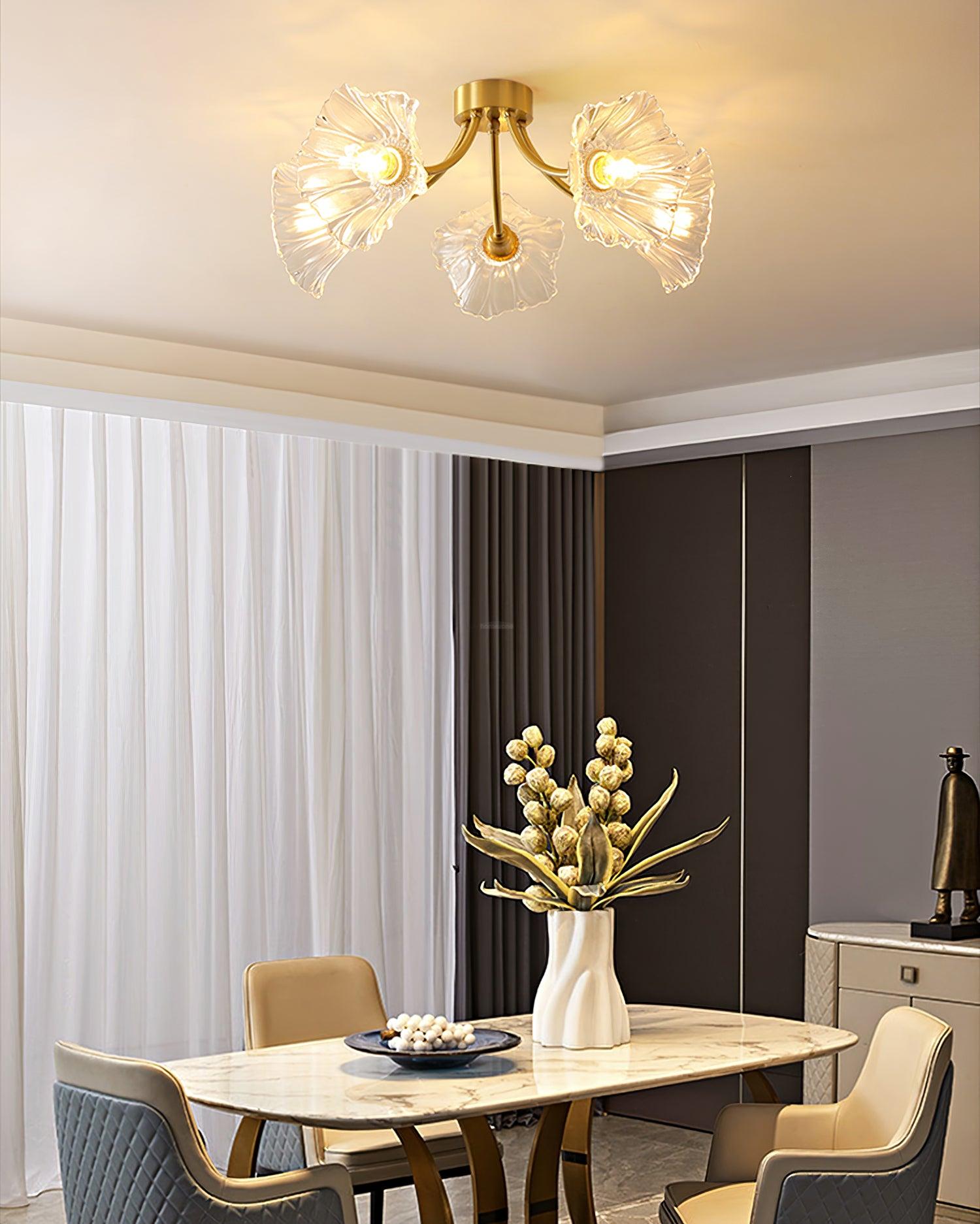 Kalin Flower Glass Ceiling Lamp with 3/5/8 heads - Lotus Leaf, Semi Flush Mounts-1-Luxehomezone