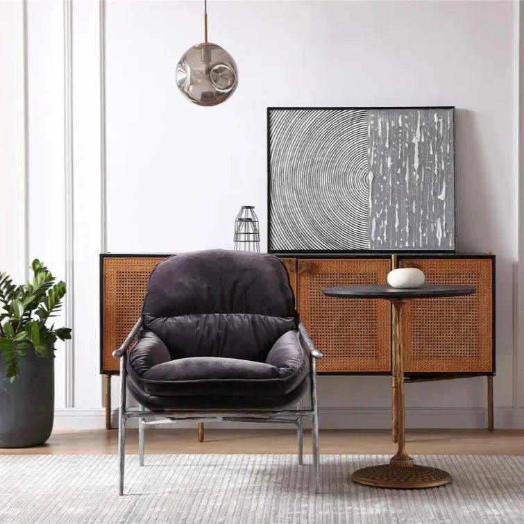 Thaddeus Metal Frame Rattan Long Side Cabinet