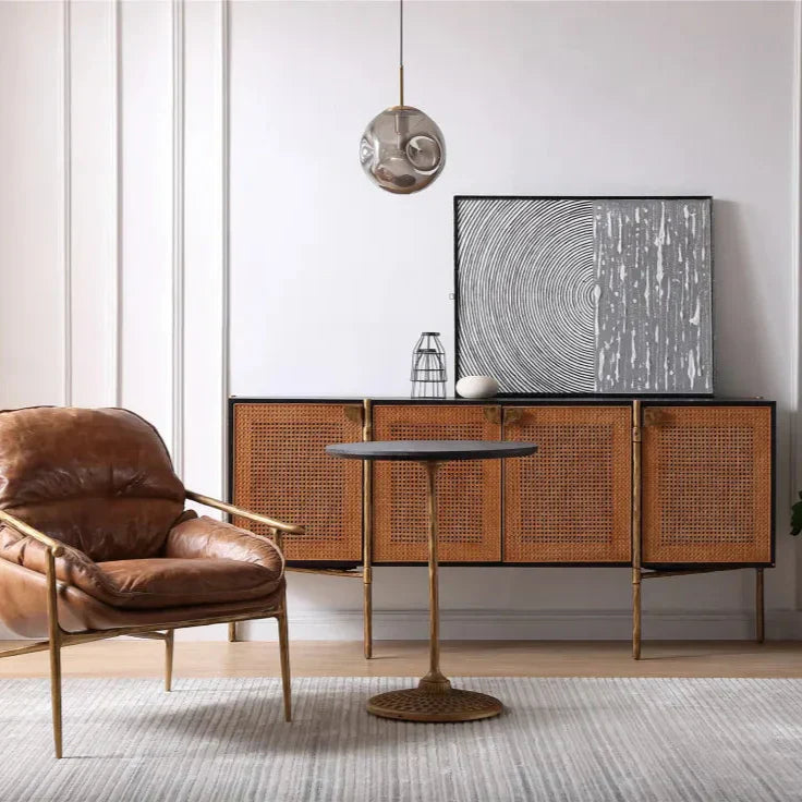 Thaddeus Metal Frame Rattan Long Side Cabinet