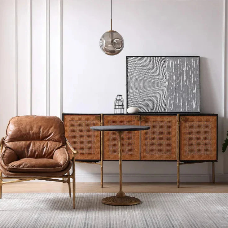 Thaddeus Metal Frame Rattan Long Side Cabinet