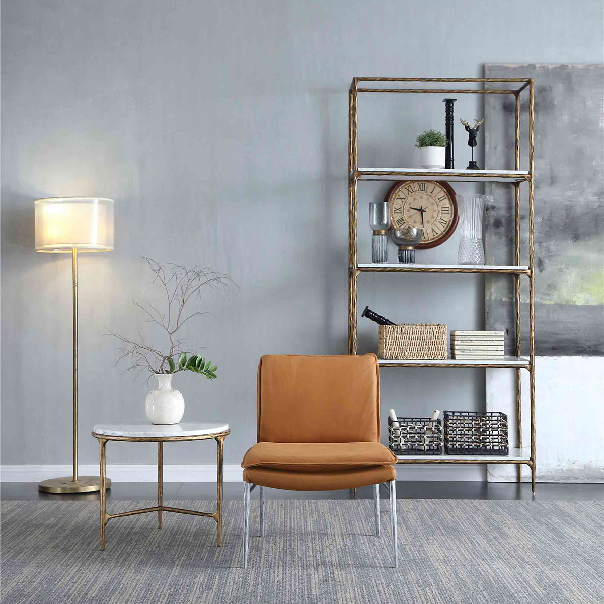 Thaddeus Marble Round Side Table 3 Leg 24"D