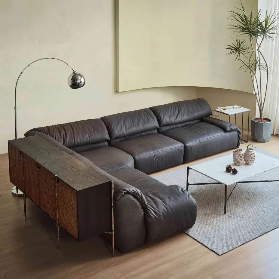 Thaddeus Metal Frame Rattan Long Side Cabinet