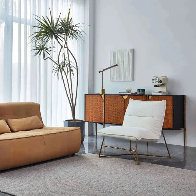 Thaddeus Metal Frame Rattan Long Side Cabinet