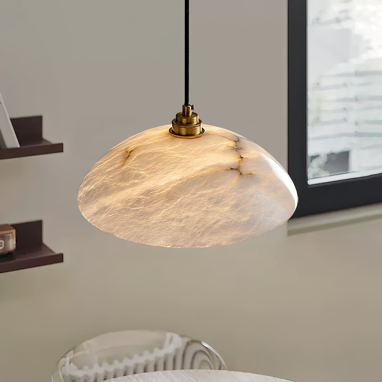 Alabaster Dome Pendant Light - Alabaster globe light, Ambient lighting, Artistic pendant light, Custom lighting, Decorative lighting, Designer lighting, Dining room lighting, High ceiling lighting, High-end lighting, Innovative lighting, Luxury lighting, Modern chandelier, Modern pendant lighting, Sophisticated lighting, Stylish pendant light- Pendant Light1-Luxehomezone