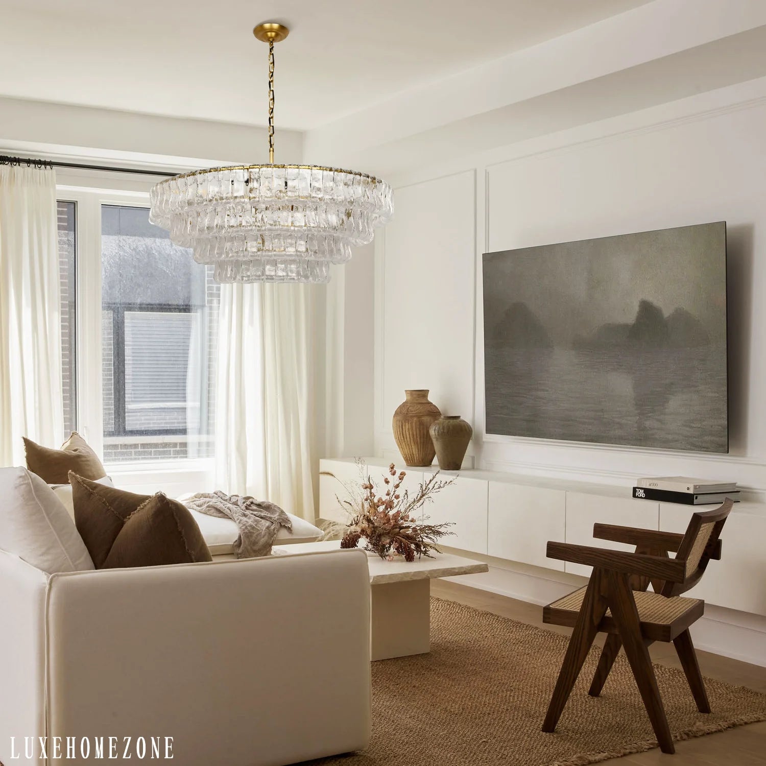 Art Glass Ghiaccio Round Chandelier 36" 48" 60" - All Products, Best Sellers, Chandelier, Ghiaccio Series- Chandelier1-Luxehomezone