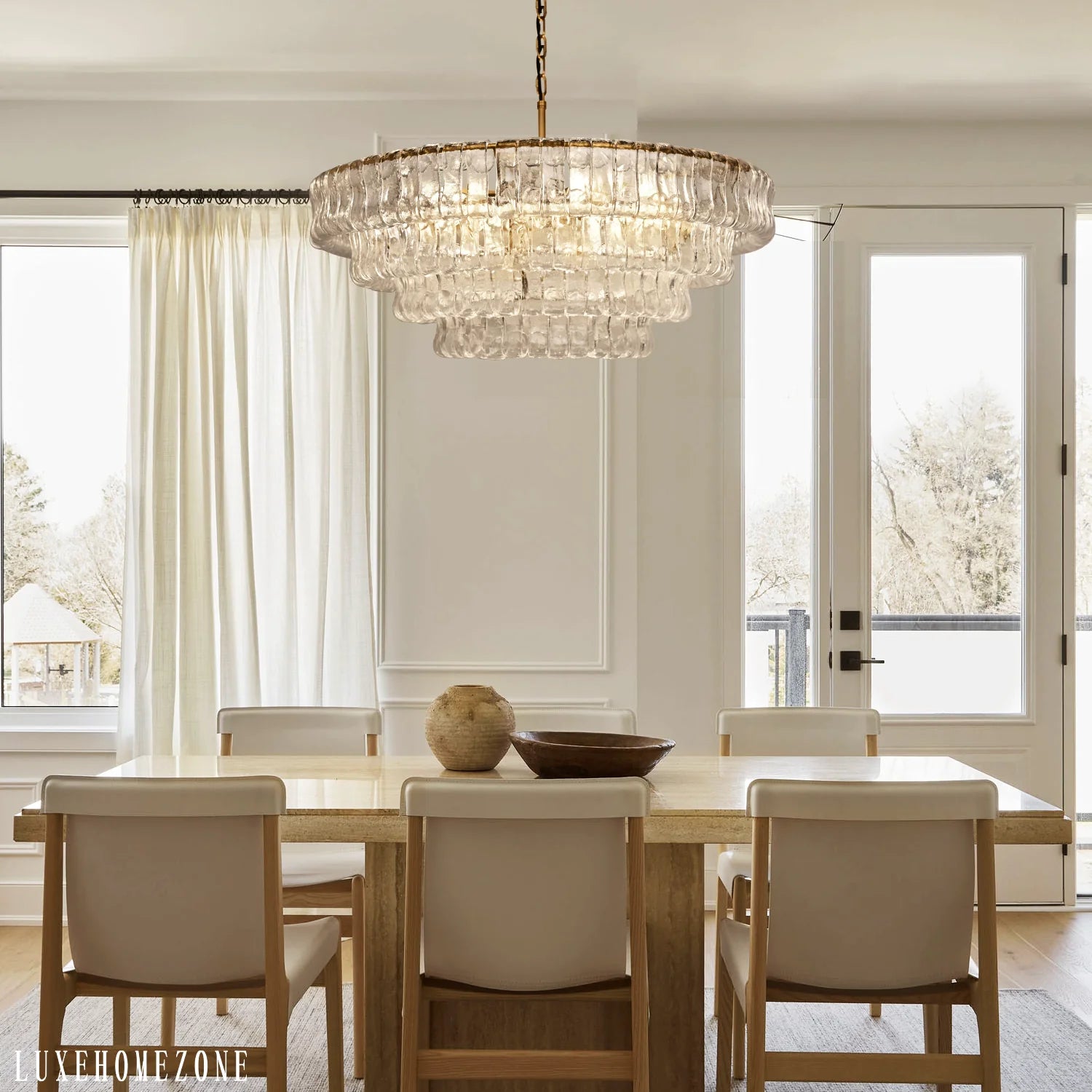 Art Glass Ghiaccio Round Chandelier 36" 48" 60" - All Products, Best Sellers, Chandelier, Ghiaccio Series- Chandelier1-Luxehomezone