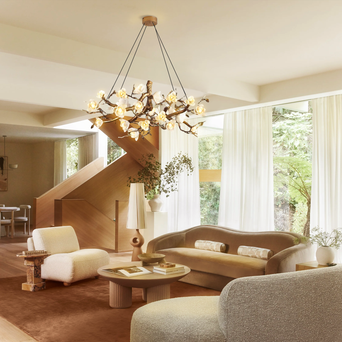 Flower Bloom Branch Type Brass Chandelier - Branch-1-Luxehomezone
