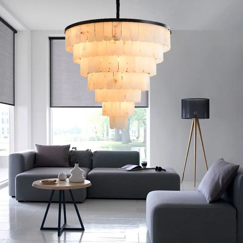 Galadriel Alabaster Multi-Tiered Round Chandelier Black