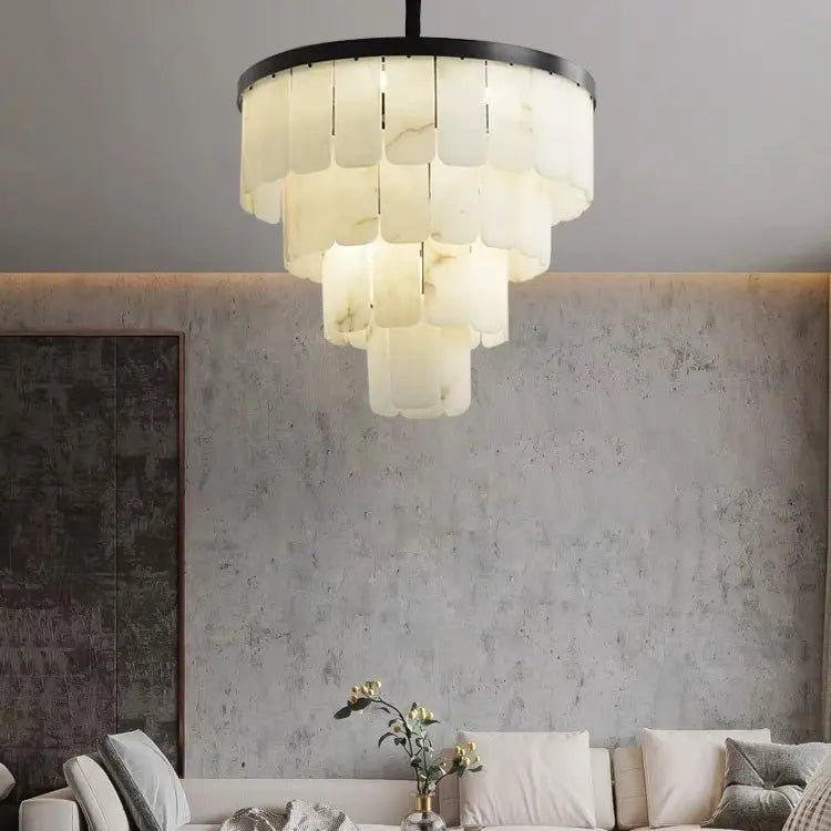 Galadriel Alabaster Multi-Tiered Round Chandelier Black