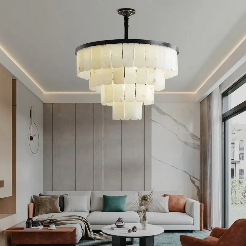 Galadriel Alabaster Multi-Tiered Round Chandelier Black