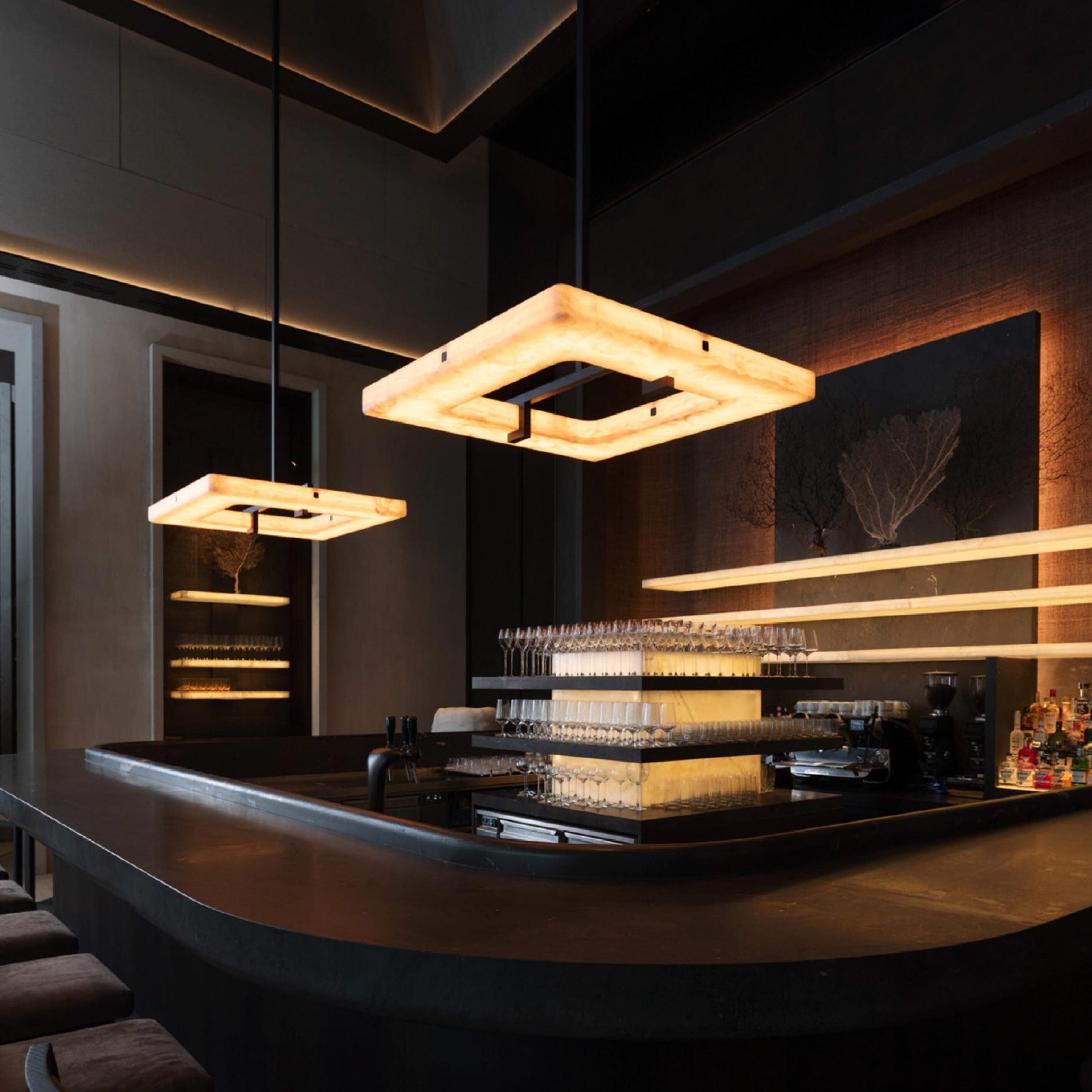 Aidan Modern Square Alabaster Chandelier - Alabaster, Alabaster lightings, Bedroom, Black, CCCC, Chandelier, Chandeliers, Dining & Kitchen, Living Room, metal, Modern, Rectangular-1-Luxehomezone