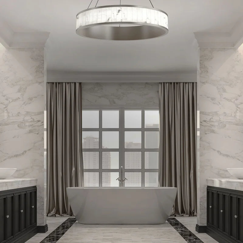 Coliseo Alabaster 28in LED Round Chandelier - Alabaster, Alabaster Chandelier, Alabaster lightings, Bedroom, CCCC, Chandelier, Chandeliers, crystal chandelier, Dining Room, Hotel, Living Room, metal, Modern, Restaurant-1-Luxehomezone